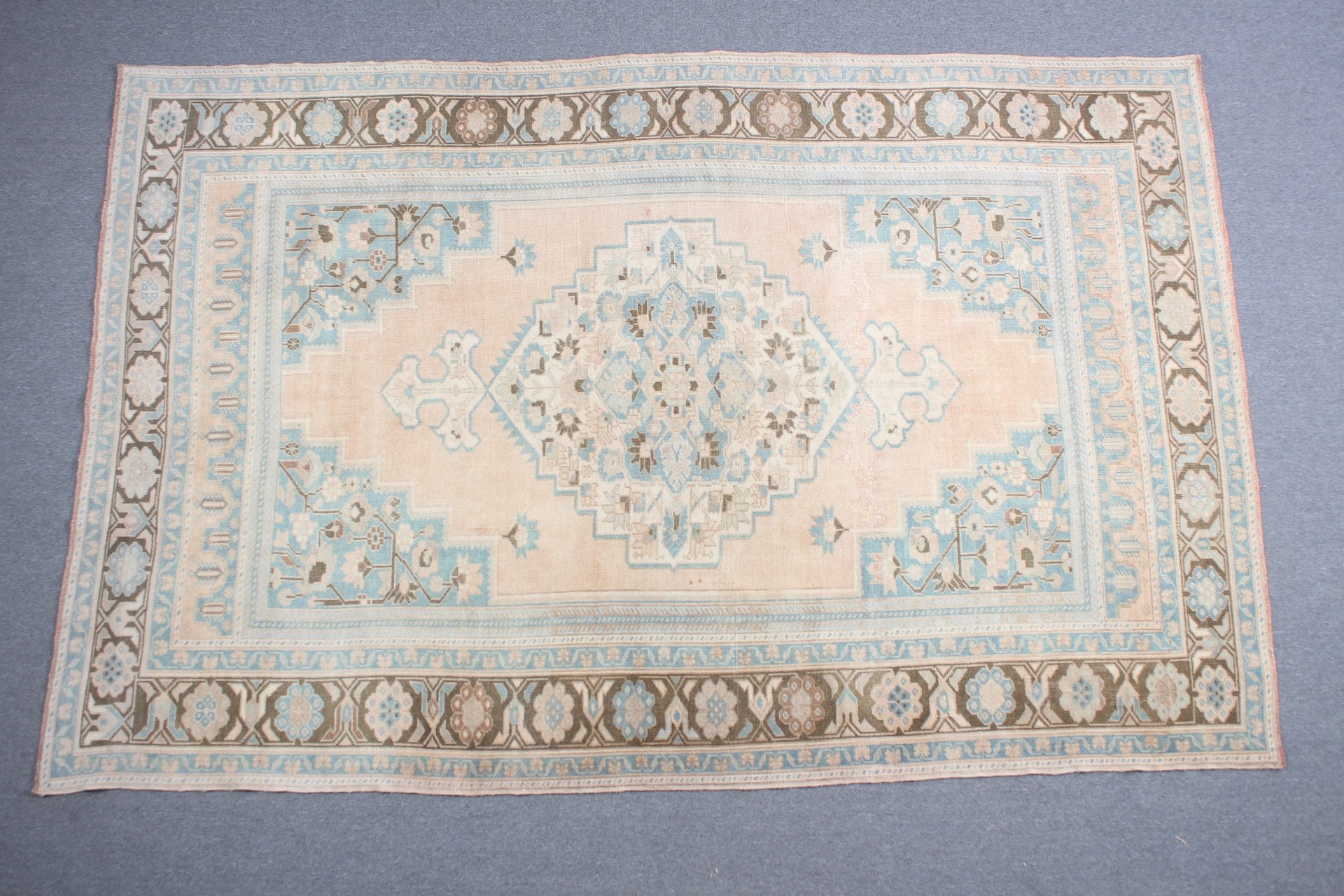 Oturma Odası Halısı, Oryantal Halı, 6.1x9.4 ft Büyük Halı, Yemek Odası Halısı, Yün Halılar, Hindi Halısı, Türk Halısı, Vintage Halı, Turuncu Yün Halı