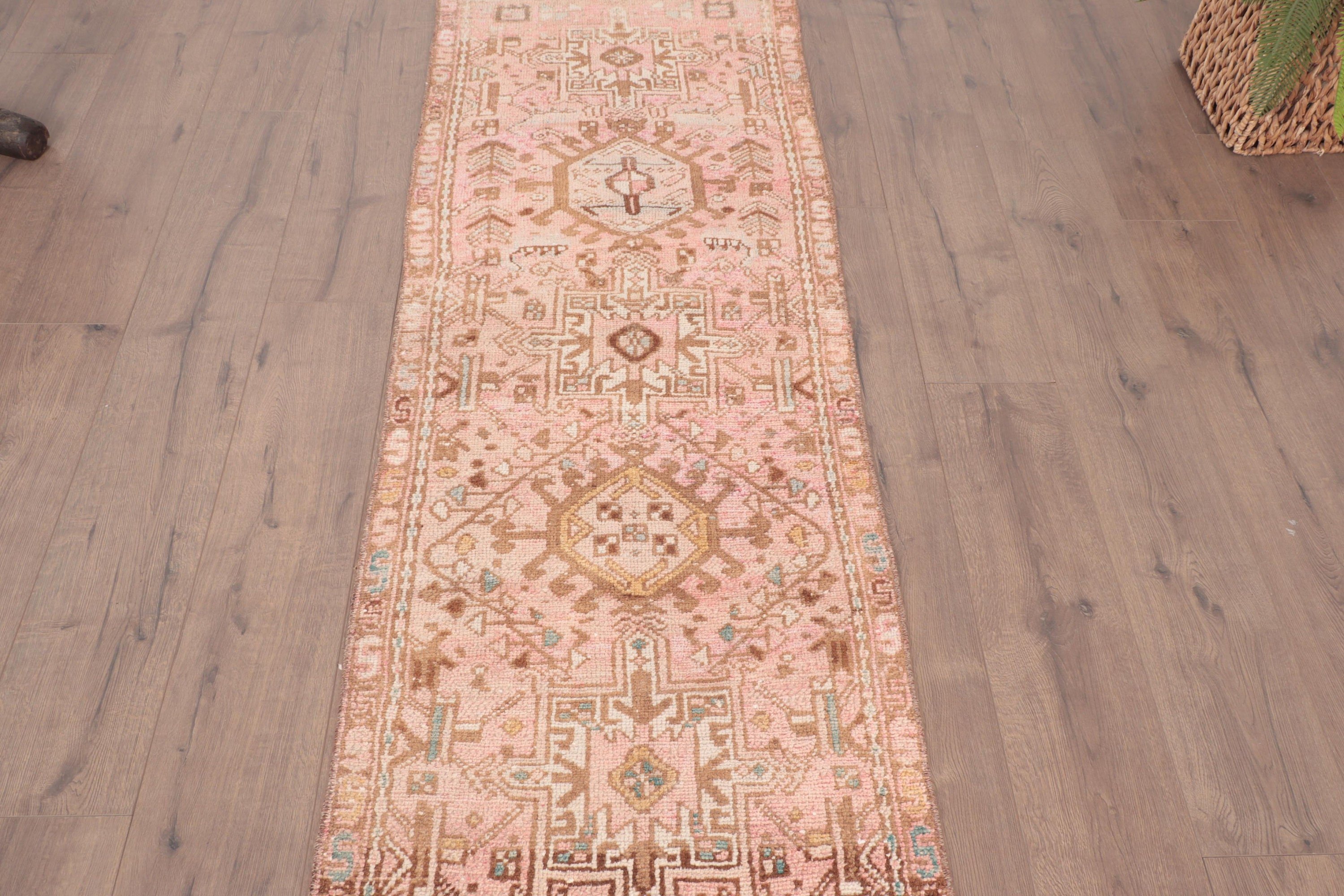 Mutfak Halıları, 2.2x8.4 ft Runner Halı, Vintage Halı, Türk Halıları, Geometrik Halılar, Vintage Runner Halıları, Pembe Boho Halı, Yer Halıları