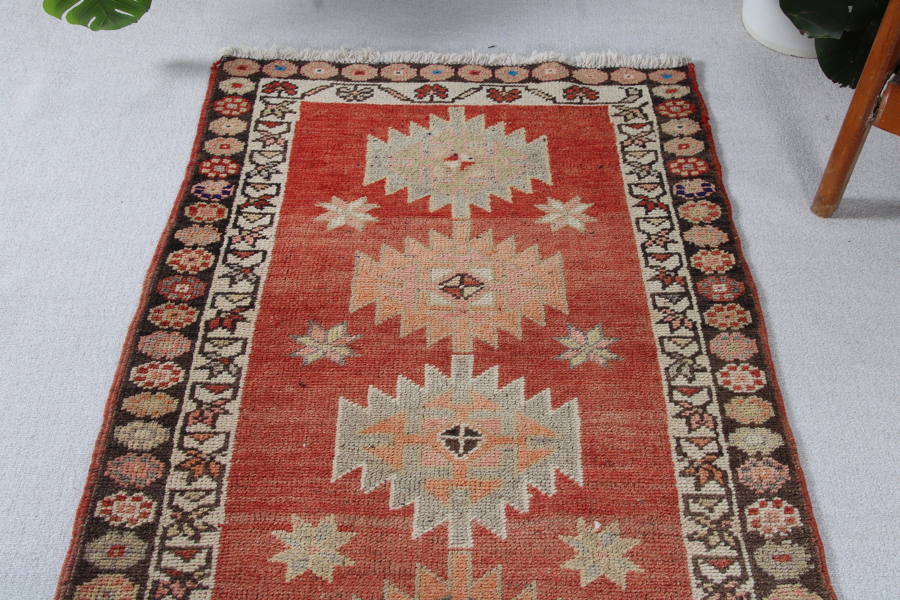 Vintage Rug, Beni Ourain Runner Rugs, Turkish Rugs, Moroccan Rug, Handwoven Rugs, Red Kitchen Rug, Corridor Rugs, 3x12.3 ft Runner Rugs