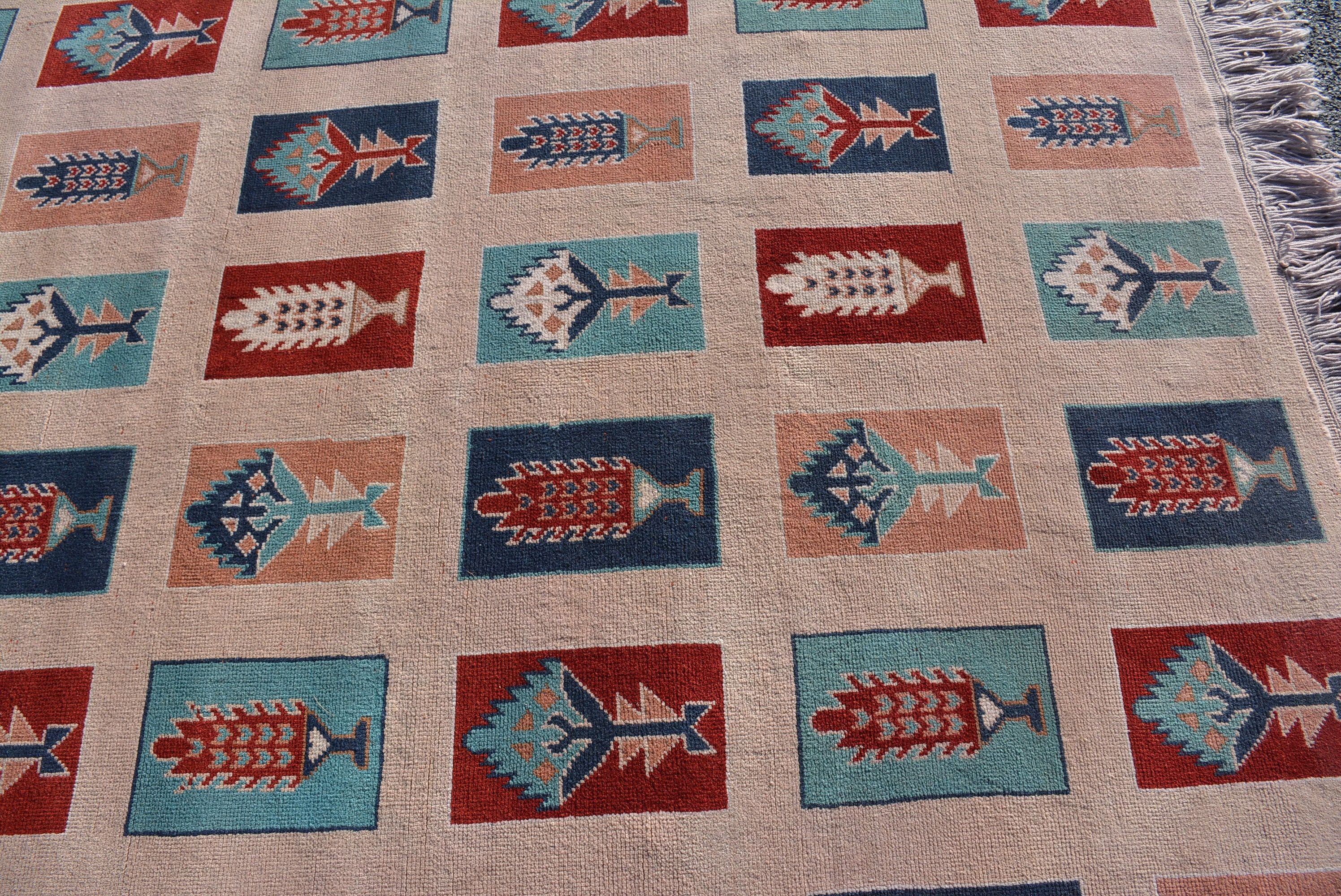 Etnik Halılar, Yemek Odası Halıları, Yemek Odası Halısı, Salon Halısı, Türk Halıları, Ev Dekorasyonu Halısı, Vintage Halı, 5,5x7,3 ft Büyük Halı, Mutfak Halısı