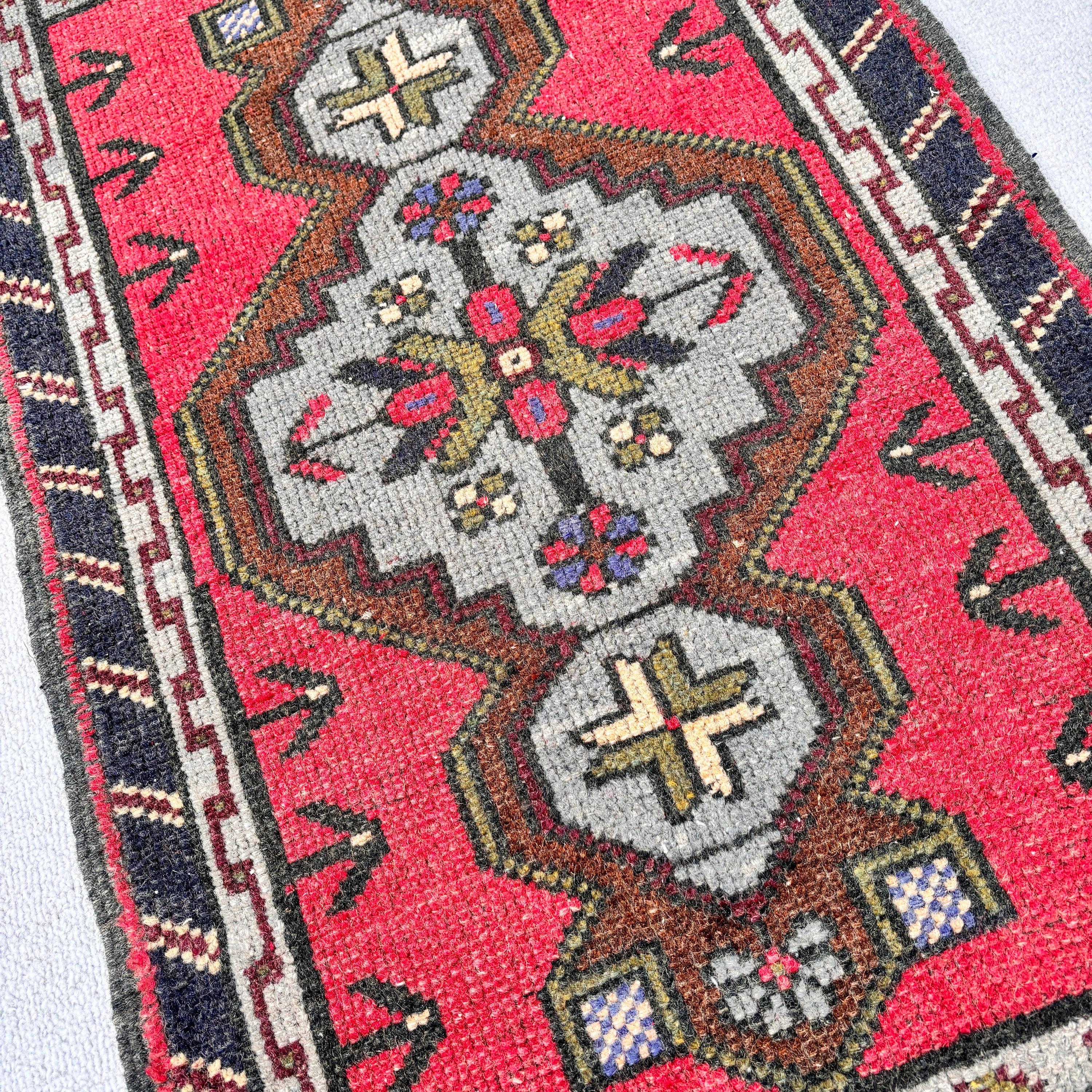 Vintage Rug, Modern Rugs, Red  1.8x3.2 ft Small Rugs, Bathroom Rug, Ethnic Rug, Antique Rugs, Small Area Rug, Turkish Rugs