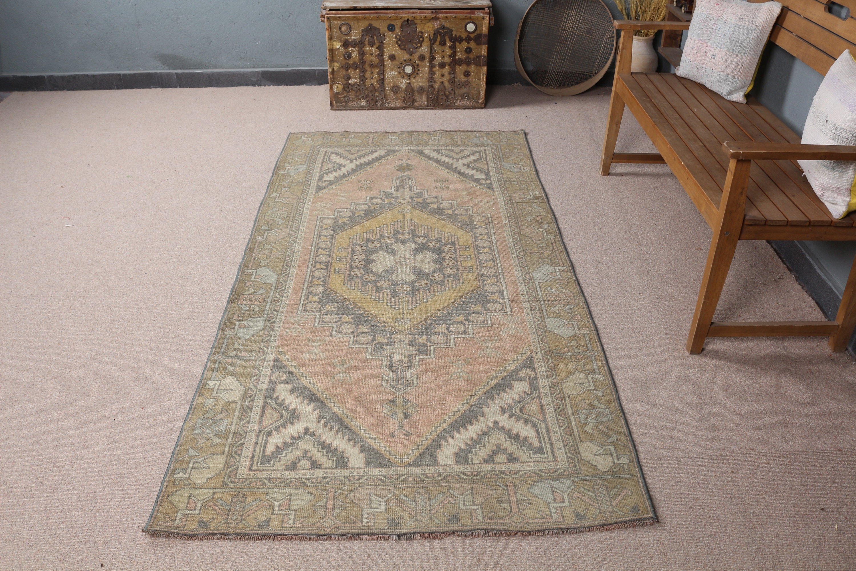 Turuncu Oushak Halı, Yatak Odası Halısı, Oturma Odası Halıları, 3,7x7,5 ft Alan Halıları, Türk Halıları, Vintage Halı, Mutfak Halısı, Anadolu Halısı, Boho Halısı