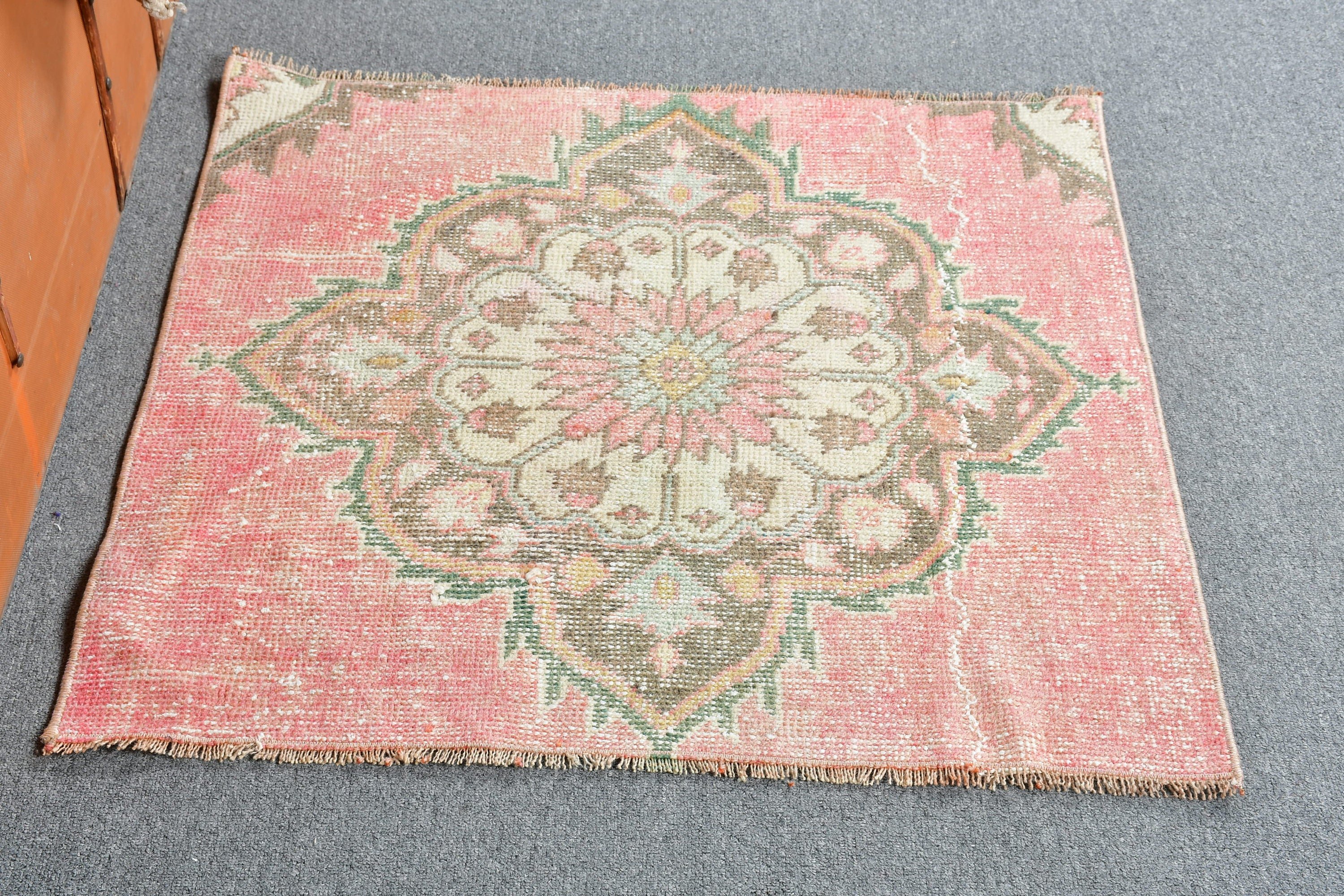 Anatolian Rugs, Wedding Rugs, Antique Rug, Vintage Rugs, Pink Anatolian Rug, Bathroom Rug, Entry Rug, 2.6x2.7 ft Small Rug, Turkish Rug