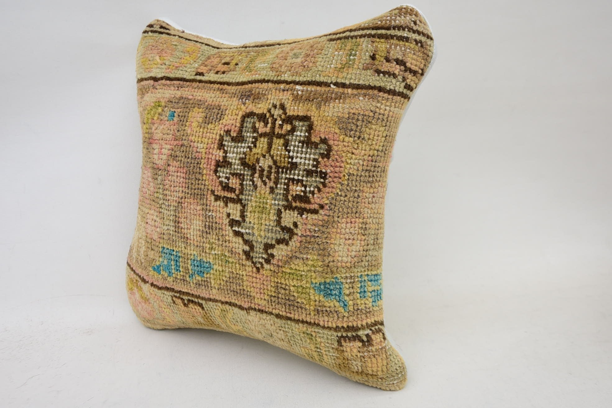 Home Decor Pillow, Bench Pillow Cover, 14"x14" Beige Pillow Cover, Handmade Kilim Cushion, Ethnic Cushion Case, Kilim Pillow