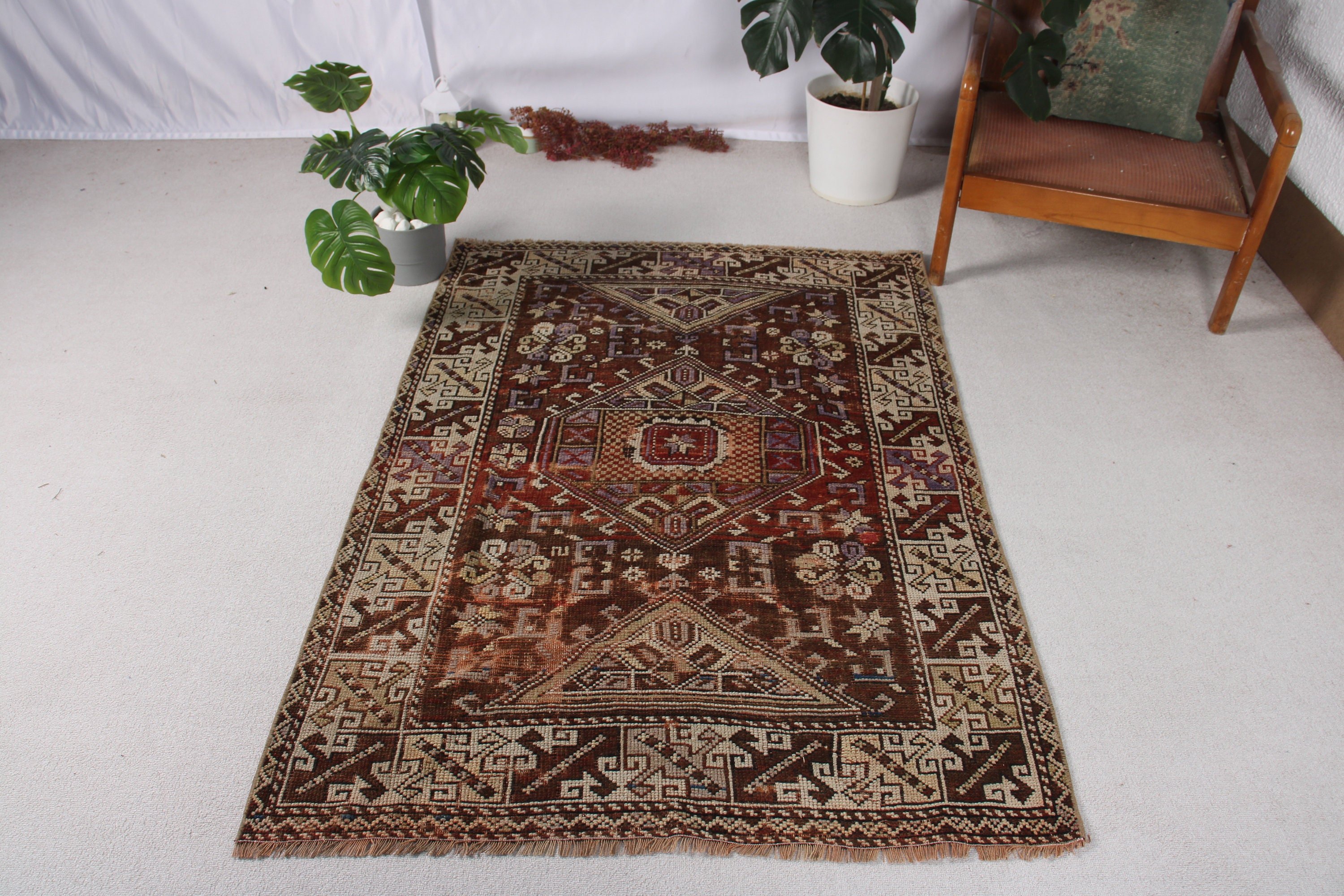 Floor Rug, Brown Oushak Rugs, Turkish Rug, 3.7x5.1 ft Accent Rug, Handwoven Rug, Entry Rug, Kitchen Rug, Vintage Rug, Vintage Accent Rugs