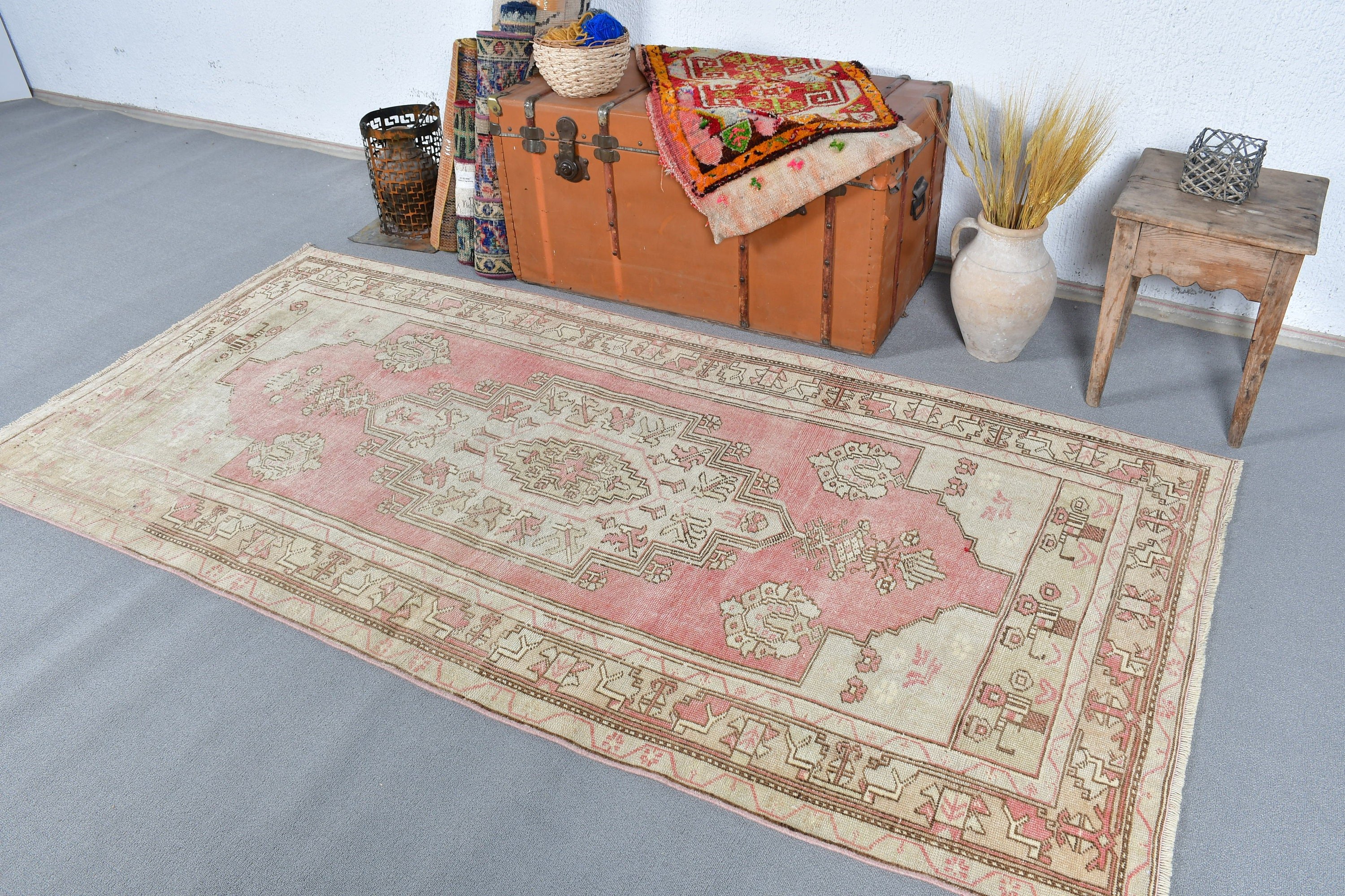 Vintage Decor Rug, Turkish Rug, Vintage Rugs, 3.8x8 ft Area Rug, Oriental Rug, Art Rugs, Rugs for Nursery, Beige Oriental Rug, Bedroom Rugs