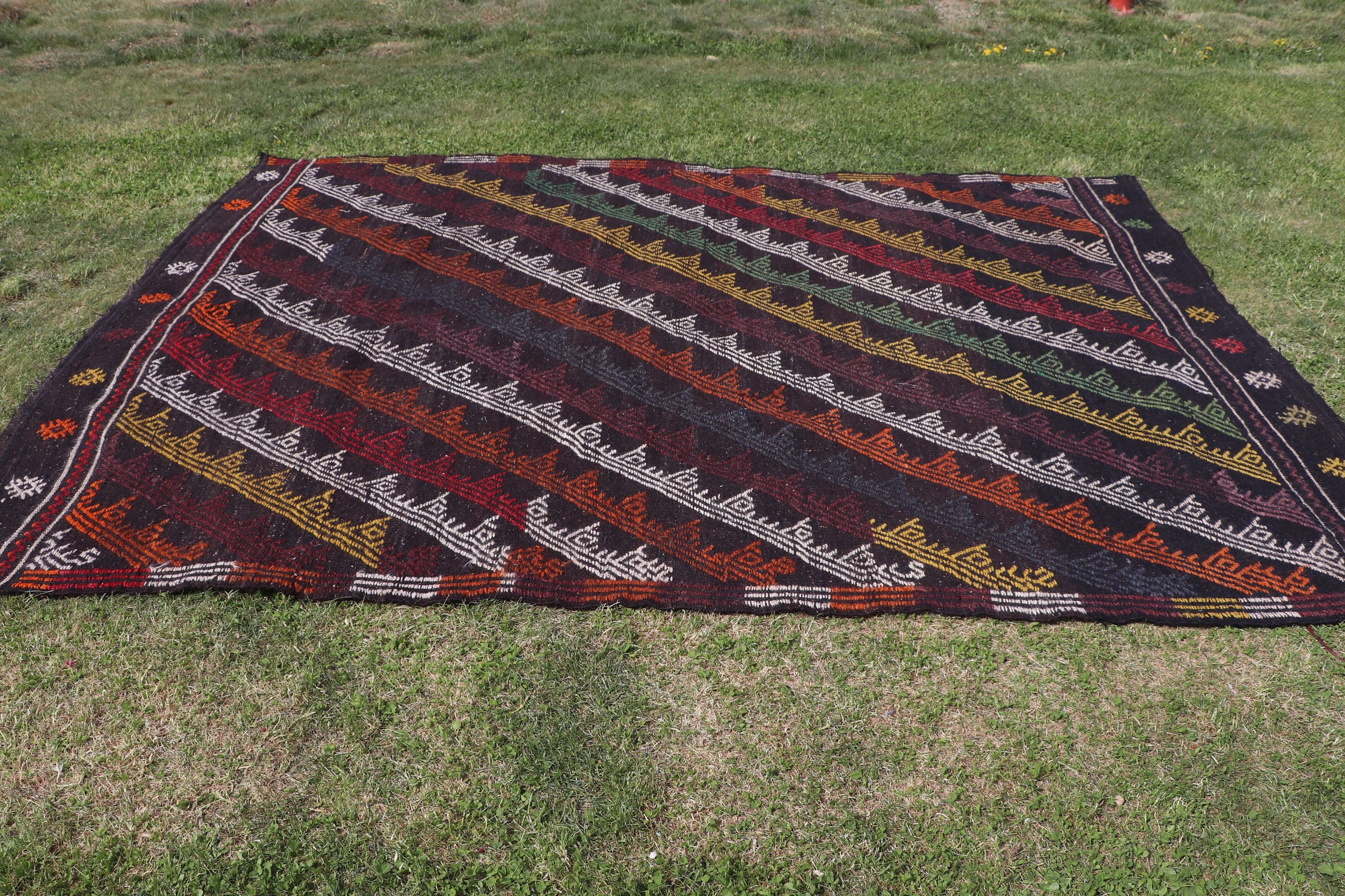 Siyah Oryantal Halılar, Kilim, Vintage Halı, Yemek Odası Halıları, 6,5x9,2 ft Büyük Halı, Yer Halıları, Lüks Halılar, Oturma Odası Halıları, Türk Halıları