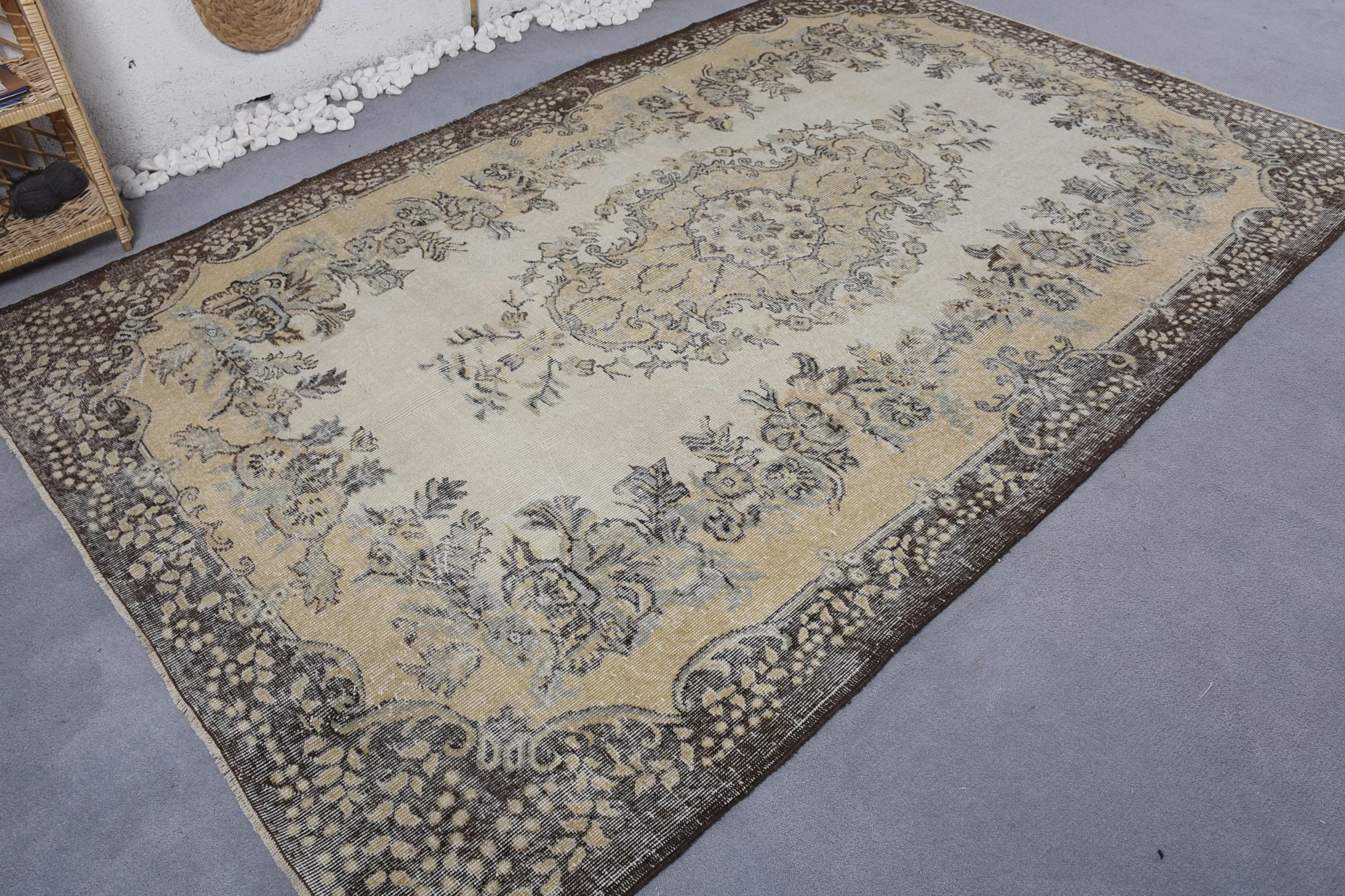 Modern Rug, Handmade Rug, Turkish Rugs, Beige Floor Rugs, Neutral Rugs, Vintage Rug, 6.2x9.7 ft Large Rugs, Dining Room Rugs, Salon Rugs