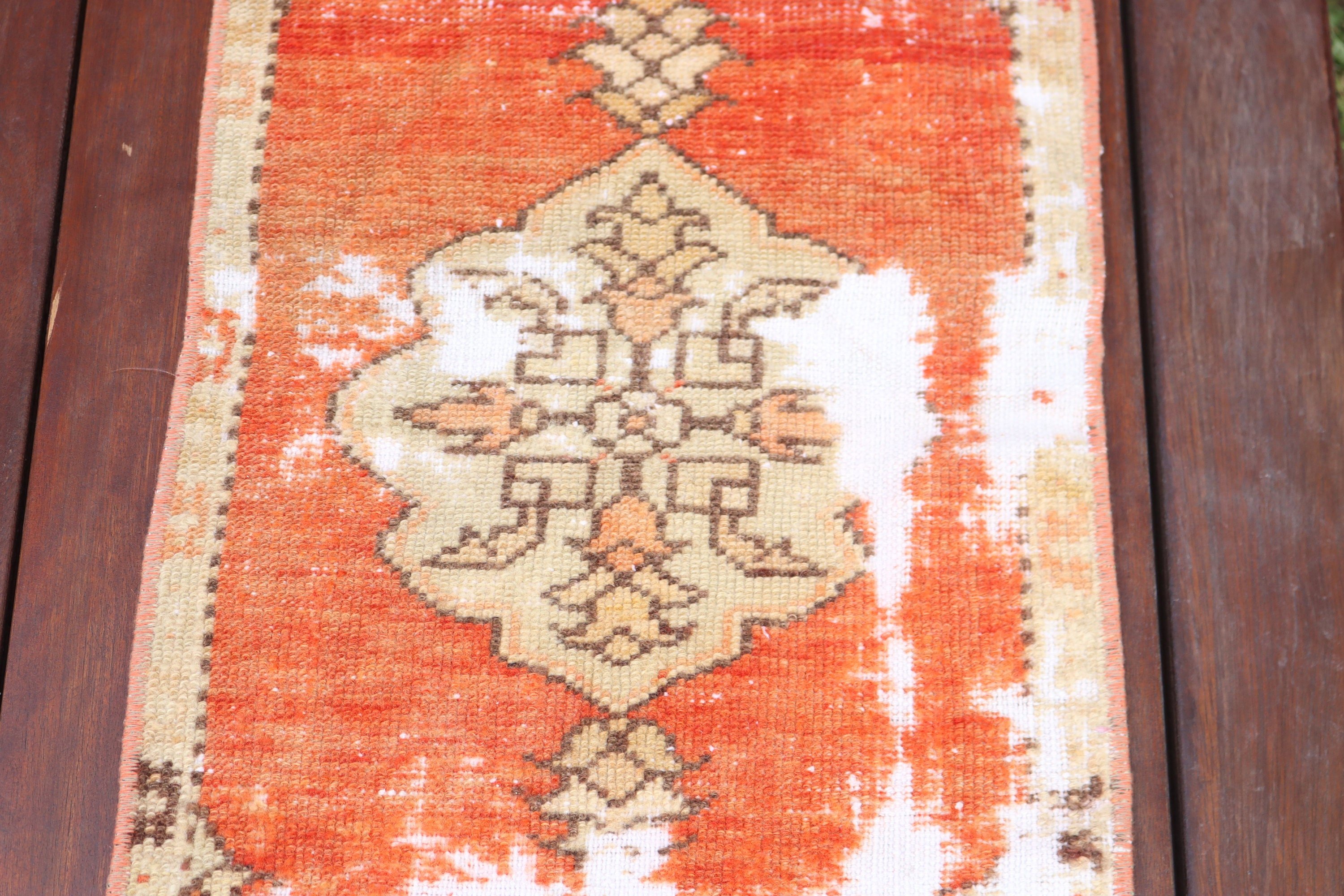 Vintage Rugs, Bath Rug, Orange Neutral Rugs, Wool Bath Mat Rug, Oushak Rugs, Turkish Rug, Car Mat Rugs, Bedroom Rugs, 1.3x3.2 ft Small Rugs