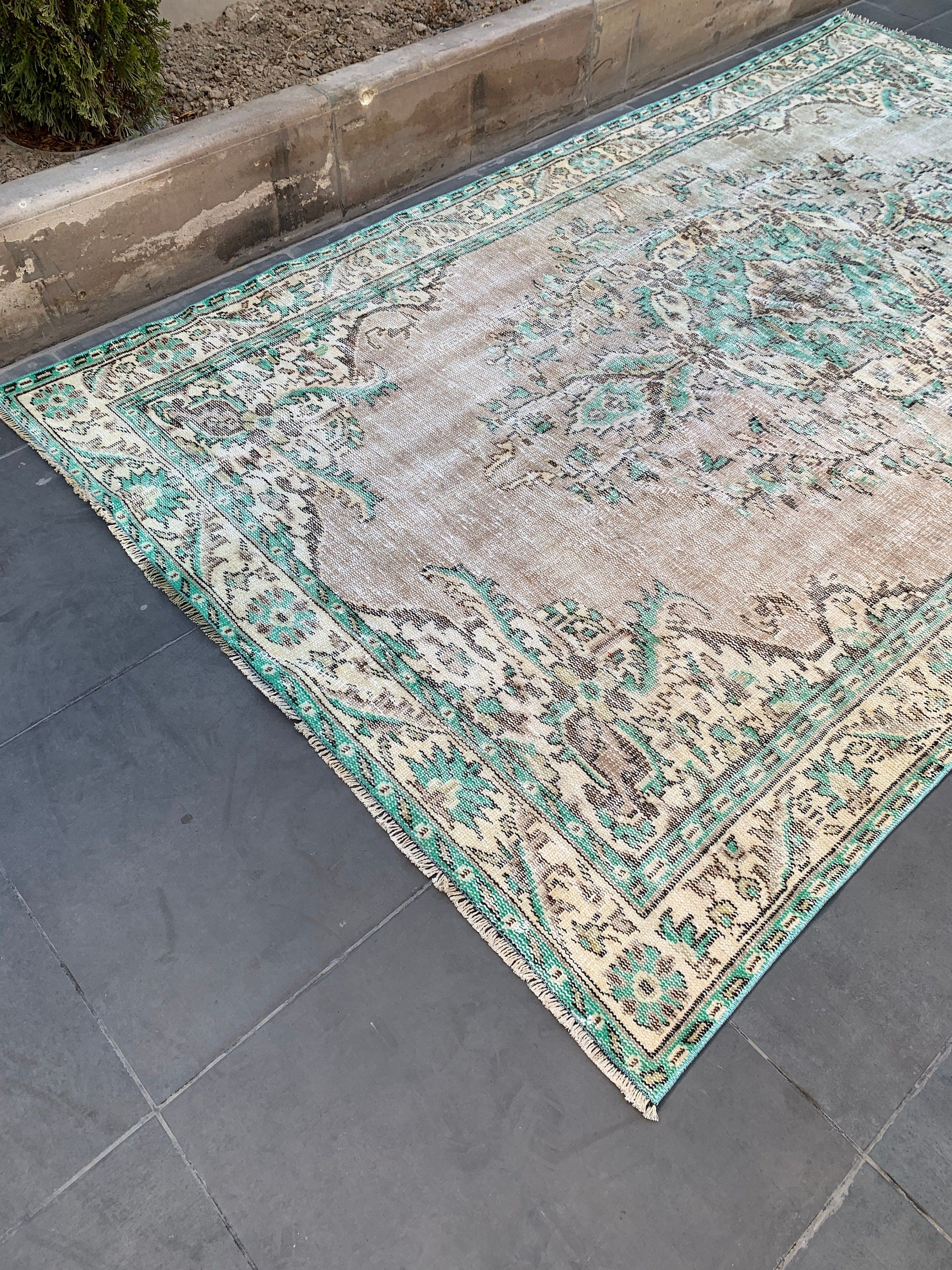 Mutfak Halısı, Bej Soğuk Halı, Antika Halı, Yemek Odası Halısı, Salon Halıları, 5.9x10 ft Büyük Halı, Vintage Halı, Salon Halıları, Türk Halısı