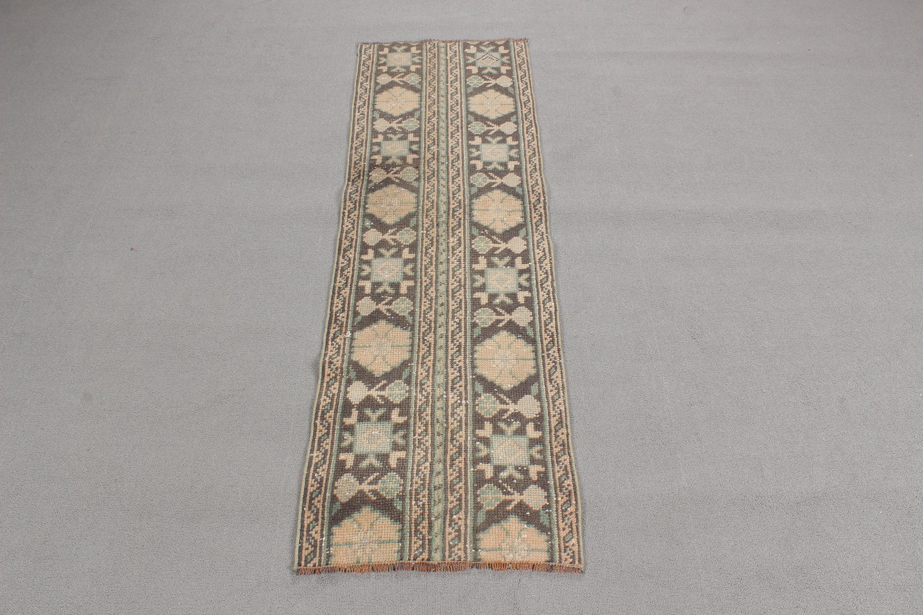 Bohem Halı, El Dokuma Halı, Vintage Halılar, Yatak Odası Halısı, Türk Halısı, Küçük Boho Halısı, 1.5x5 ft Küçük Halı, Kapı Paspas Halıları, Yeşil Modern Halı