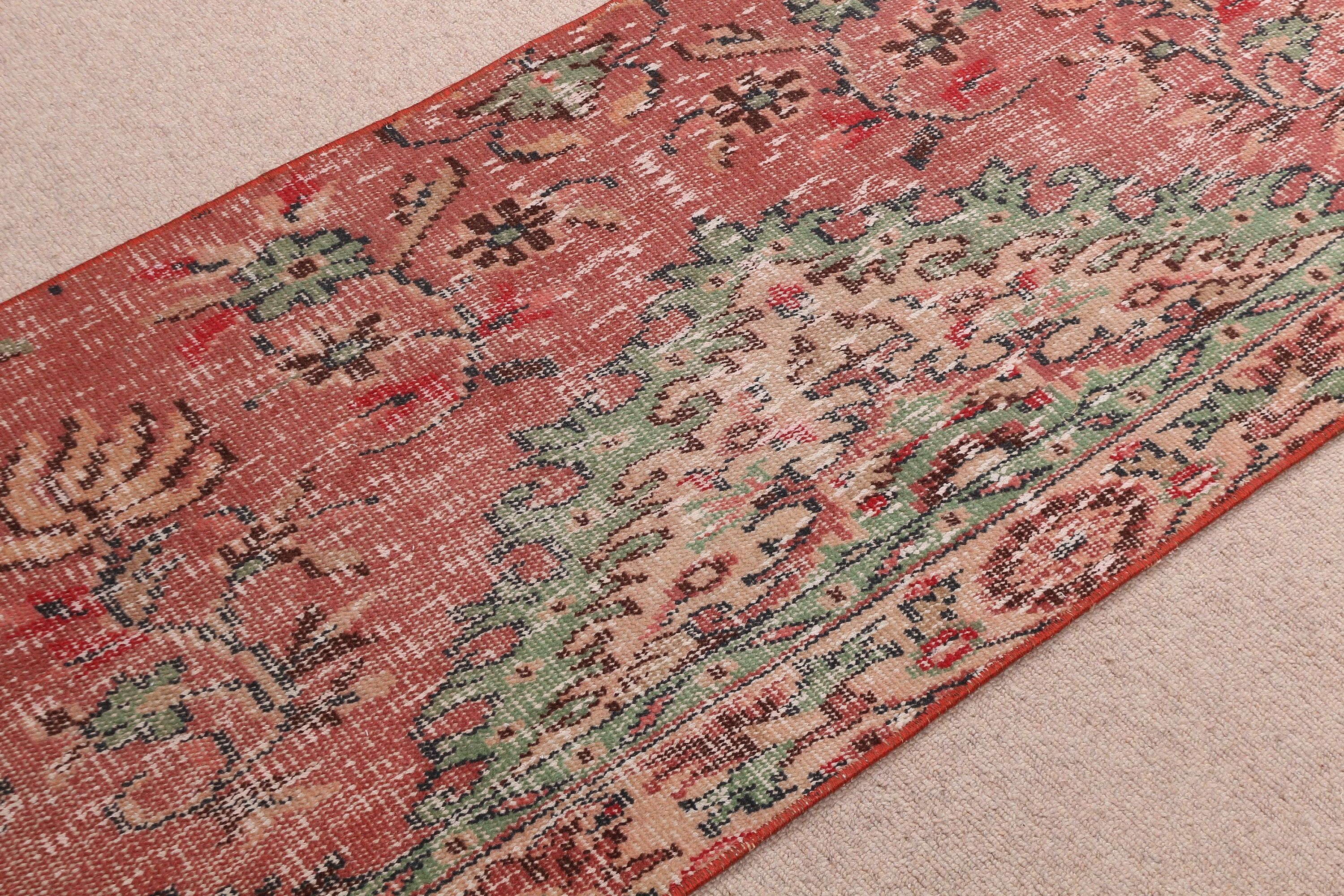 2x4.1 ft Small Rug, Turkish Rug, Bath Rug, Antique Rugs, Entry Rugs, Pink Floor Rug, Vintage Rugs, Muted Rug, Rugs for Bath, Kitchen Rug
