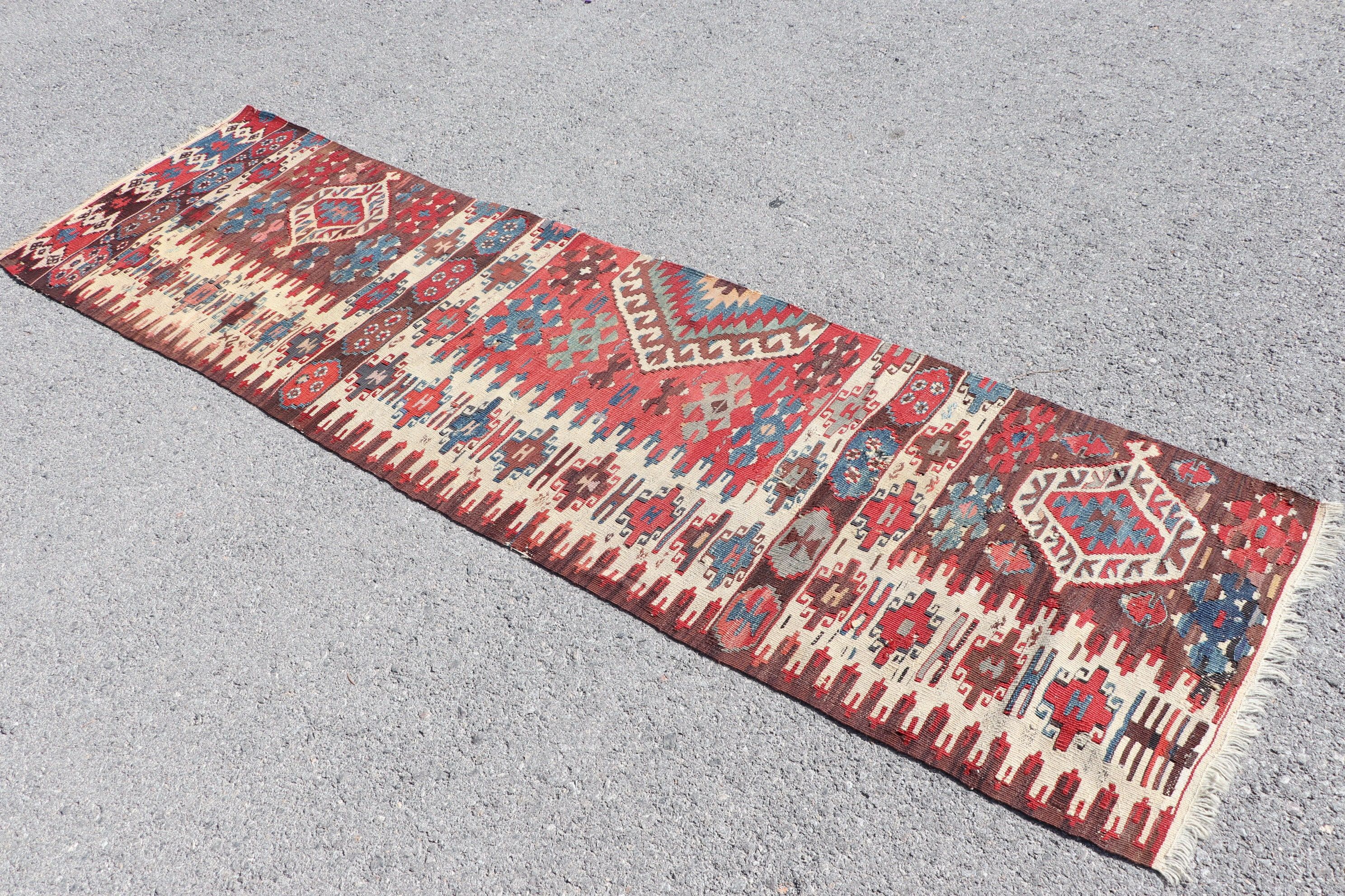 Red Moroccan Rugs, Bedroom Rugs, Home Decor Rug, Dorm Rug, Hallway Rug, Vintage Rugs, 2.3x8.6 ft Runner Rug, Kilim, Turkish Rugs, Stair Rug