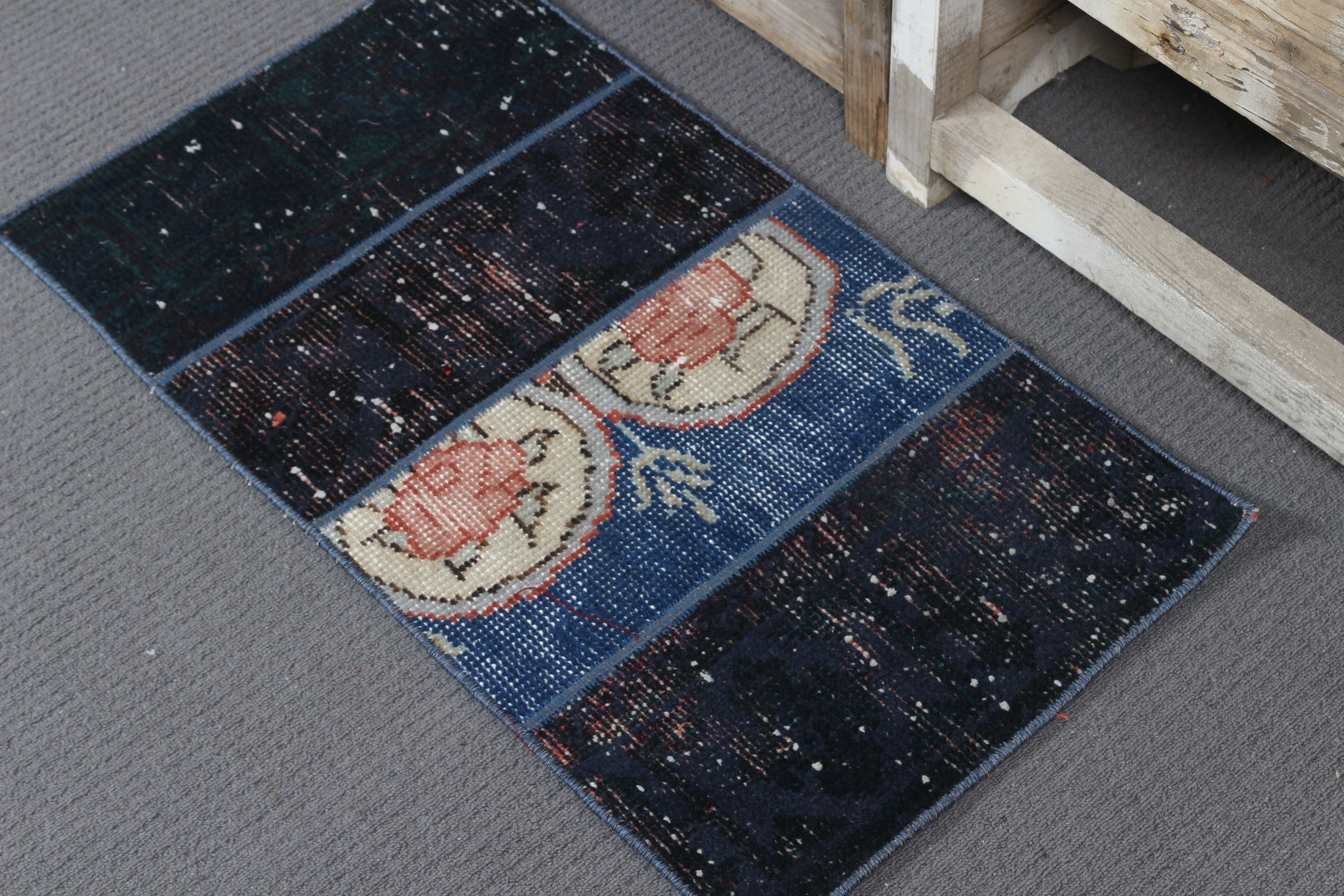 Bedroom Rug, Vintage Rug, Anatolian Rugs, 1.3x2.7 ft Small Rug, Kitchen Rug, Turkish Rugs, Blue Oriental Rug, Bright Rug, Wall Hanging Rug