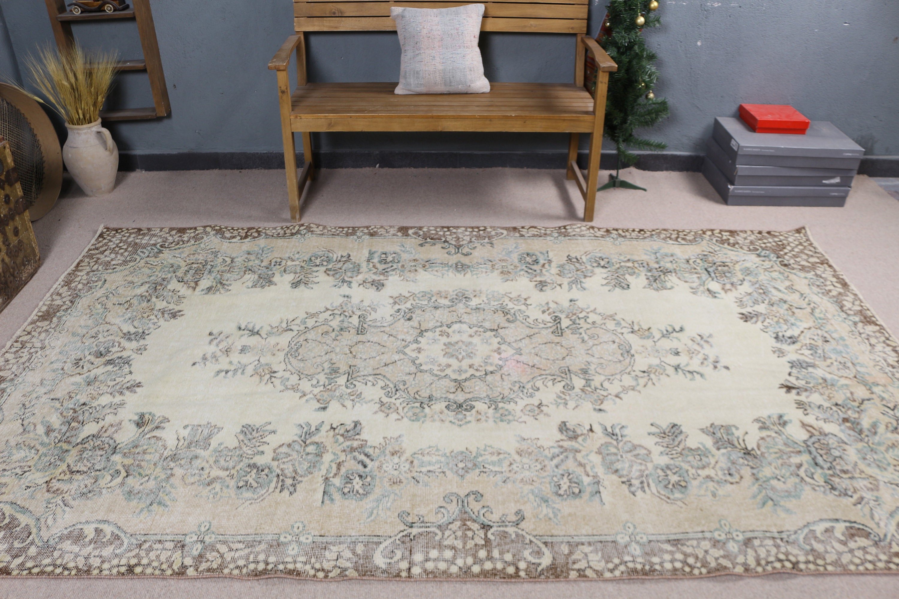 Turkish Rugs, Living Room Rug, Beige Luxury Rug, Vintage Rug, Dining Room Rug, Home Decor Rugs, 5.6x9.3 ft Large Rug, Oriental Rugs