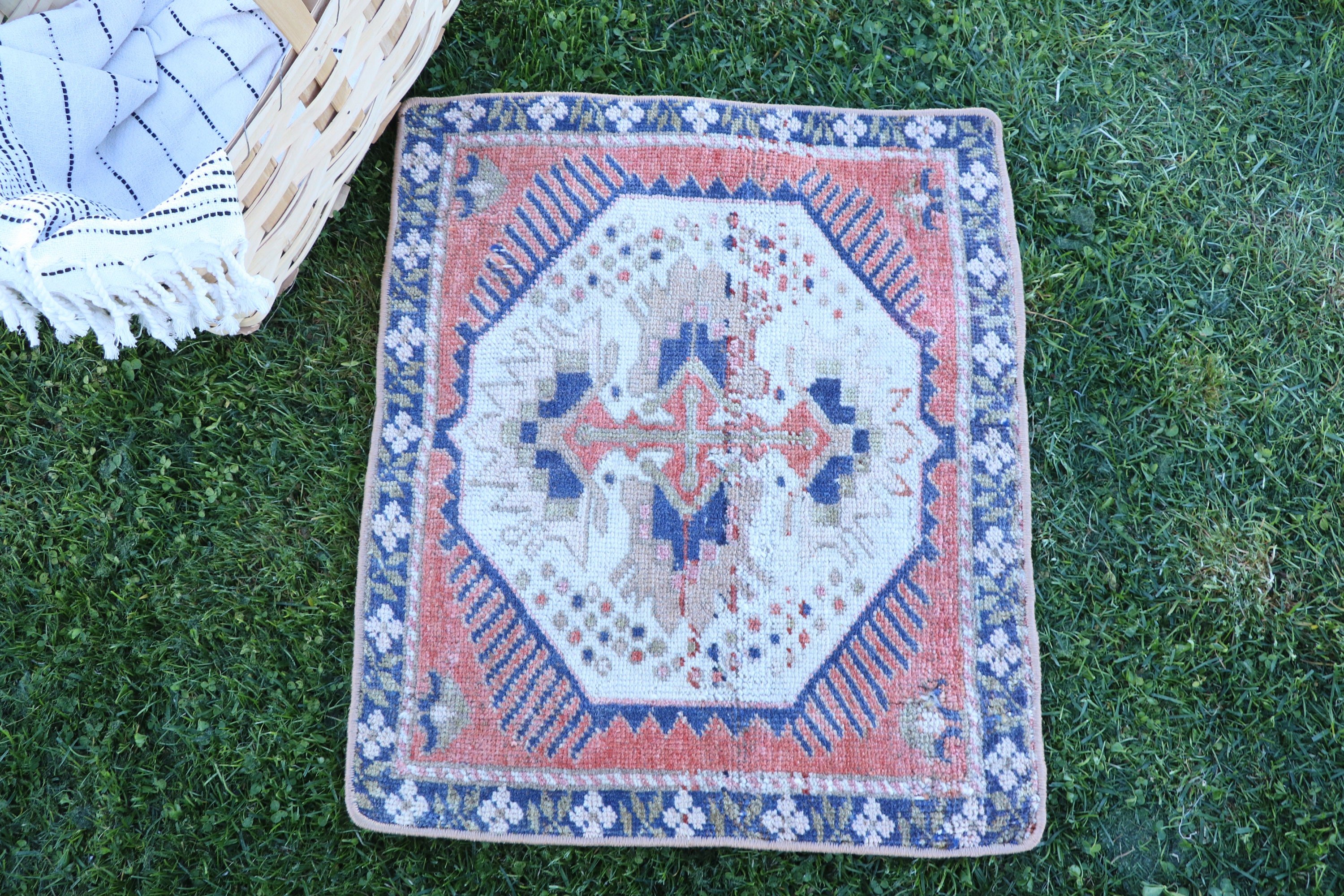 Turkish Rug, Orange Statement Rugs, Neutral Rugs, 1.5x1.8 ft Small Rugs, Vintage Rugs, Office Rug, Small Boho Rugs, Bath Rug