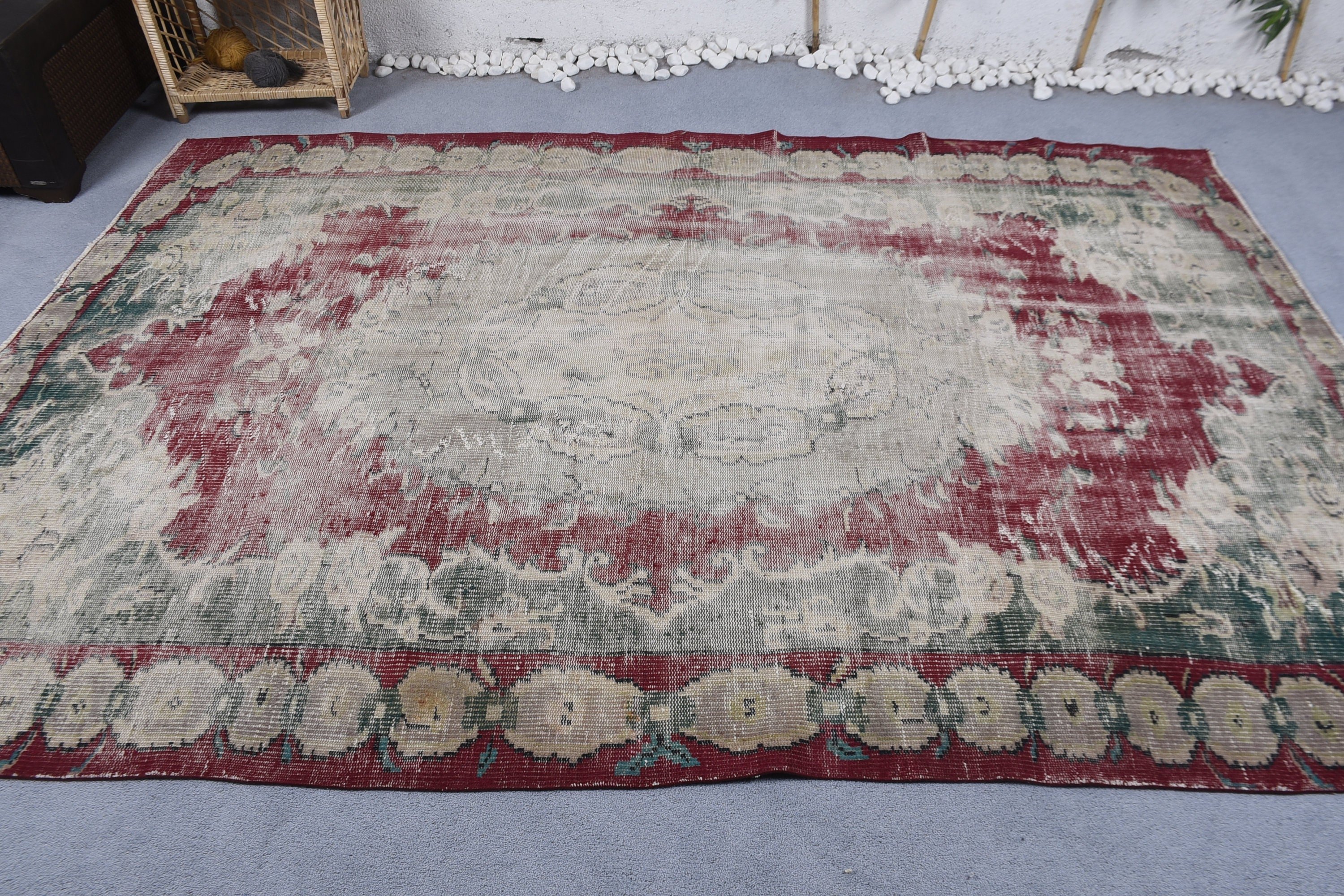 Vintage Halı, Ev Dekor Halıları, El Dokuma Halı, Salon Halısı, Harika Halılar, 6x9.1 ft Büyük Halı, Türk Halısı, Yatak Odası Halıları, Yeşil Ev Dekor Halısı