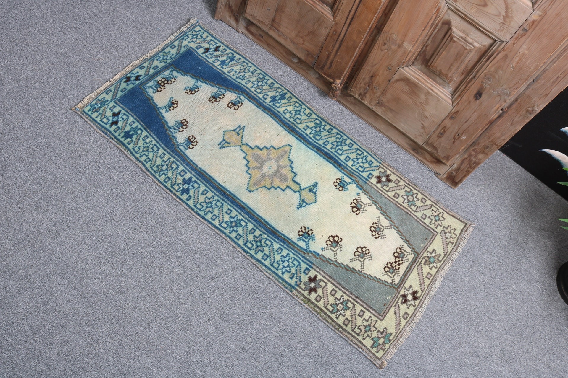 Rugs for Bath, 1.5x3.2 ft Small Rugs, Flatweave Rugs, Oushak Rugs, Car Mat Rug, Green Floor Rug, Door Mat Rugs, Turkish Rugs, Vintage Rugs