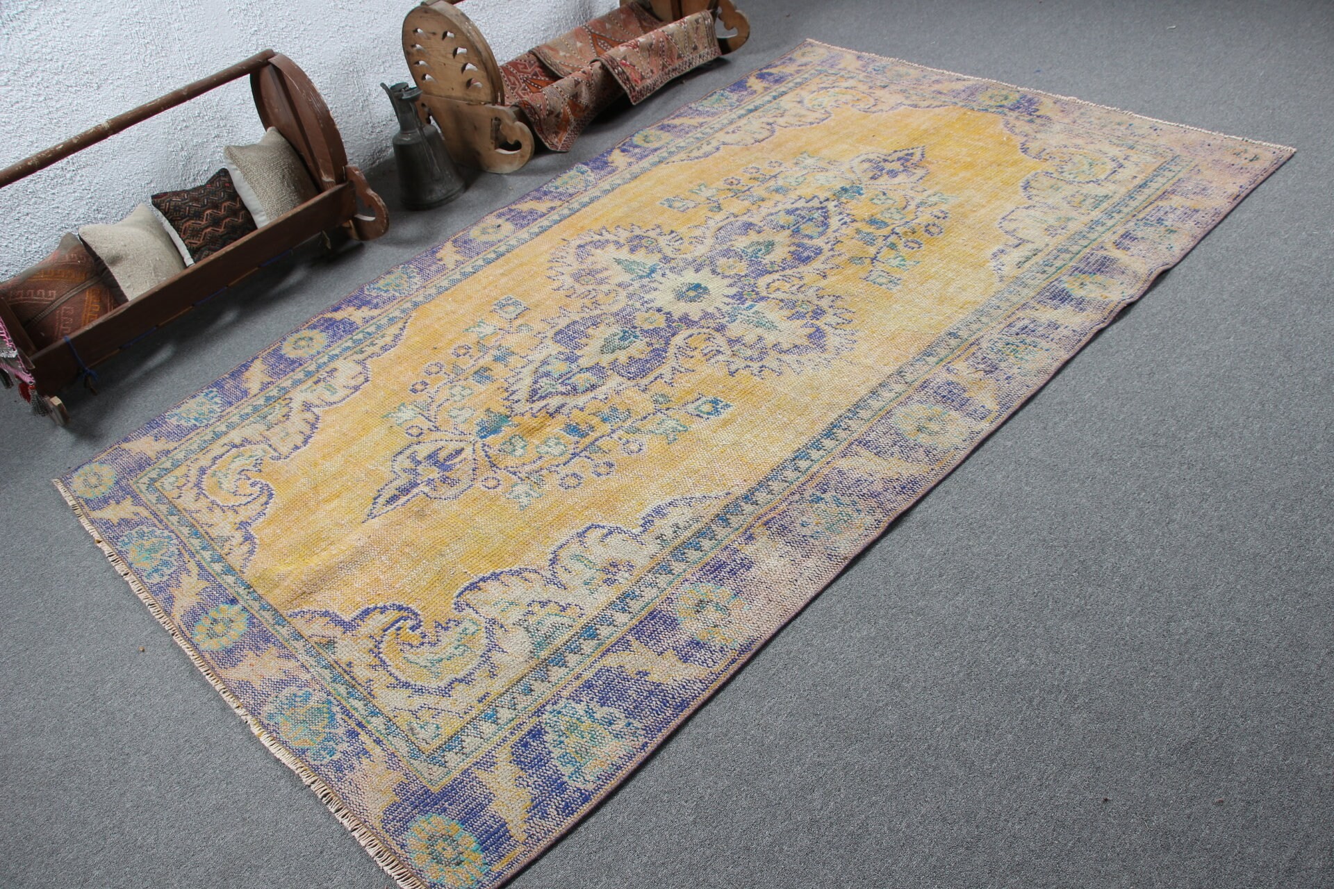 Rugs for Dining Room, Antique Rug, Yellow Bedroom Rugs, Dining Room Rugs, 5.2x8.6 ft Large Rug, Anatolian Rugs, Turkish Rug, Vintage Rugs