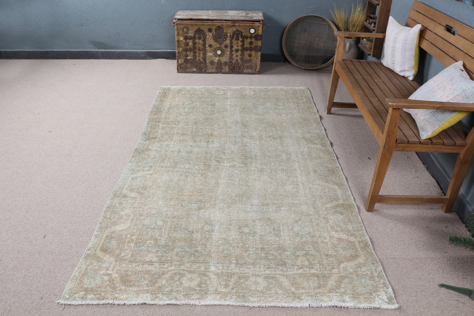 Abstract Rug, Living Room Rug, Turkish Rug, Beige  4.4x7.5 ft Area Rug, Bedroom Rug, Vintage Rugs, Floor Rug, Anatolian Rug