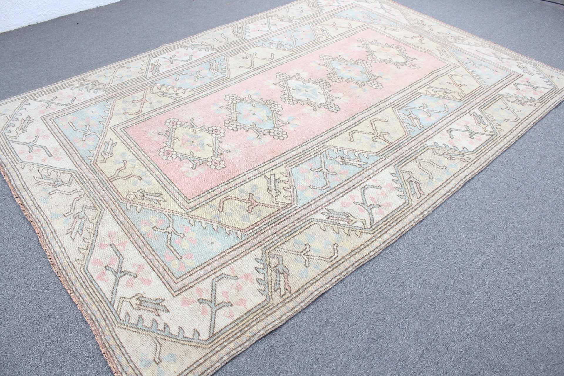 Türk Halıları, Oryantal Halı, Boho Halı, Yemek Odası Halıları, 6,3x9,3 ft Büyük Halı, Oturma Odası Halısı, Vintage Halı, Pembe Antika Halılar