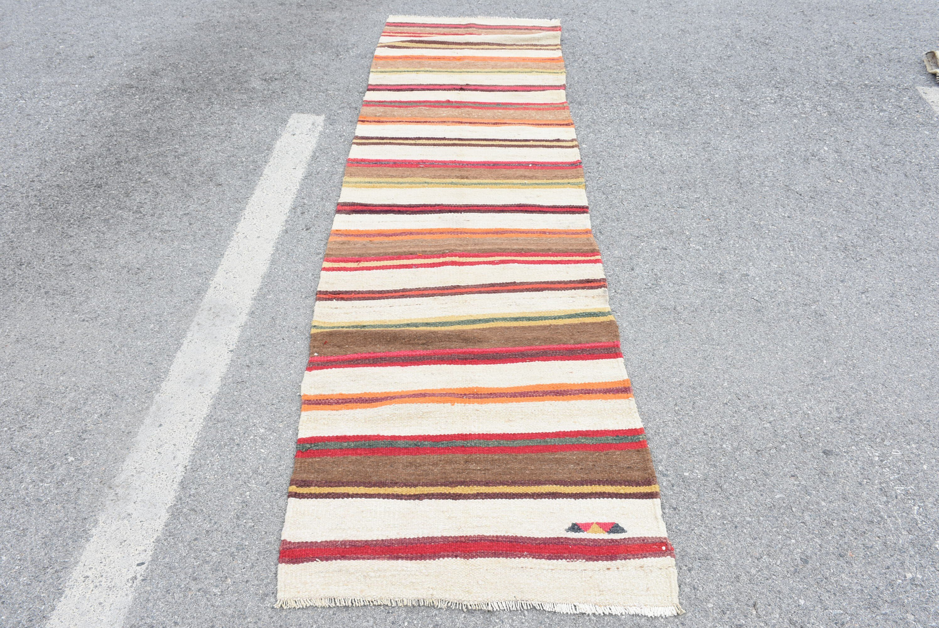 Merdiven Halıları, Vintage Halı, Oushak Halı, Yün Halı, Yer Halısı, Kilim, Türk Halıları, Mutfak Halısı, Bej 2,7x10,3 ft Yolluk Halısı