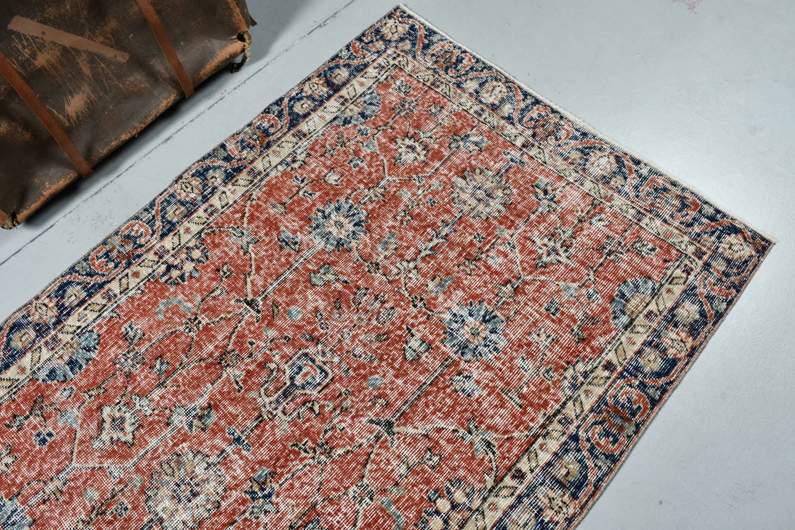 Vintage Rug, Bedroom Rug, Moroccan Rug, Nursery Rug, Rugs for Entry, Red Kitchen Rug, Turkish Rugs, 3.4x6.6 ft Accent Rugs