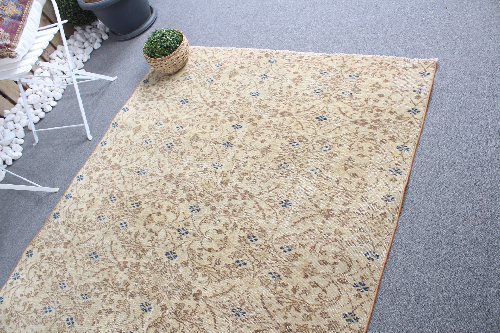 Beige Floor Rug, Home Decor Rug, Vintage Rug, Floor Rugs, Indoor Rugs, 4.6x7.7 ft Area Rug, Living Room Rug, Flatweave Rugs, Turkish Rugs