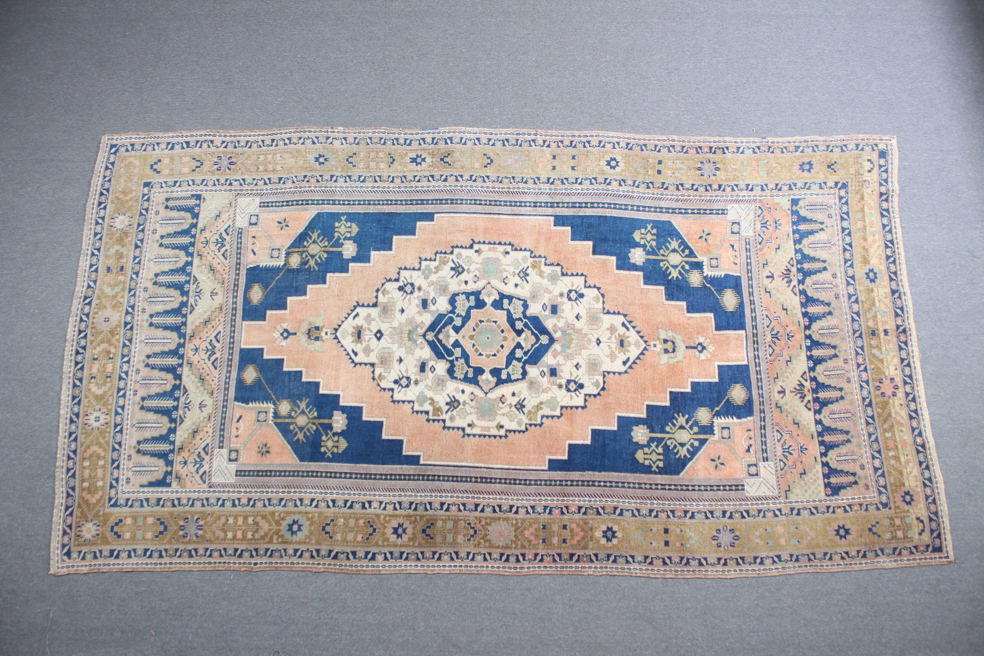 Salon Halısı, Soğuk Halı, Mavi Oryantal Halı, 5.9x12.6 ft Büyük Boy Halı, Türk Halısı, Anadolu Halısı, Salon Halısı, Salon Halıları, Vintage Halı