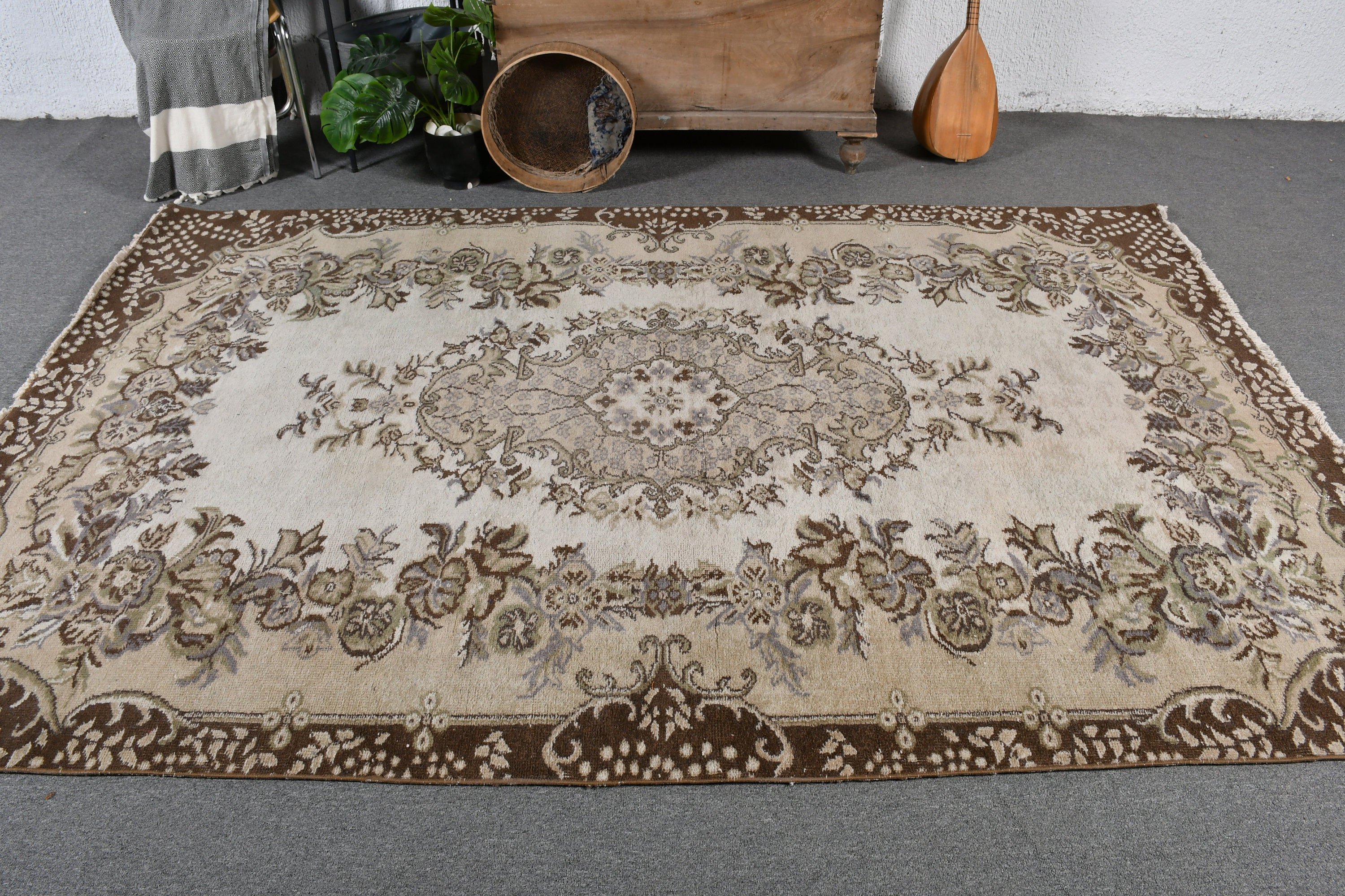 Anadolu Halısı, Vintage Halılar, Sevimli Halı, Türk Halısı, Salon Halısı, Ev Dekor Halısı, 5.7x8.6 ft Büyük Halılar, Bej Ev Dekor Halısı, Yemek Odası Halısı