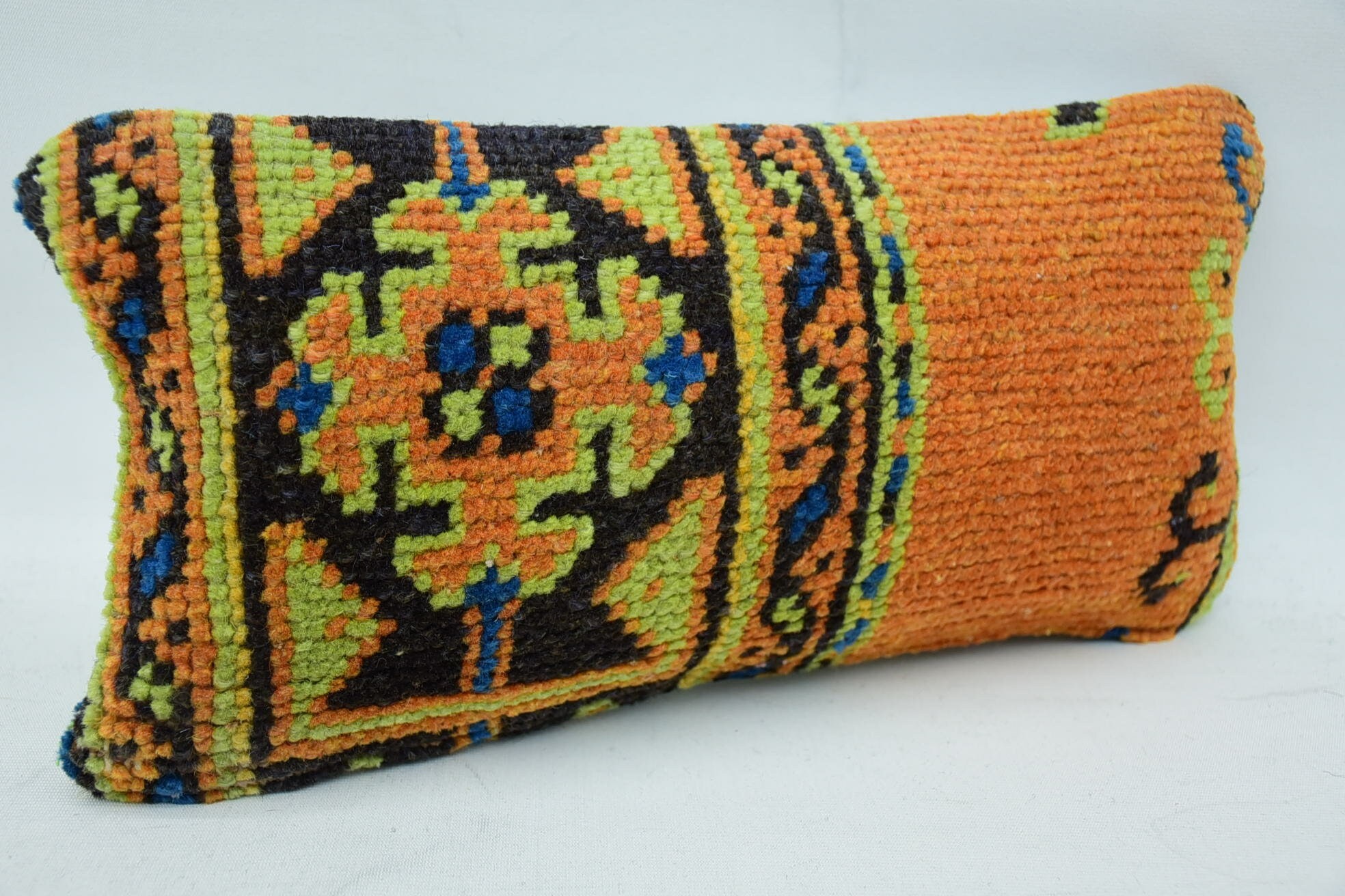 Türk Yastığı, İç Tasarım Yastık, 8"x16" Turuncu Yastık, Vintage Kilim Yastık, Toptan Yastık Kılıfı