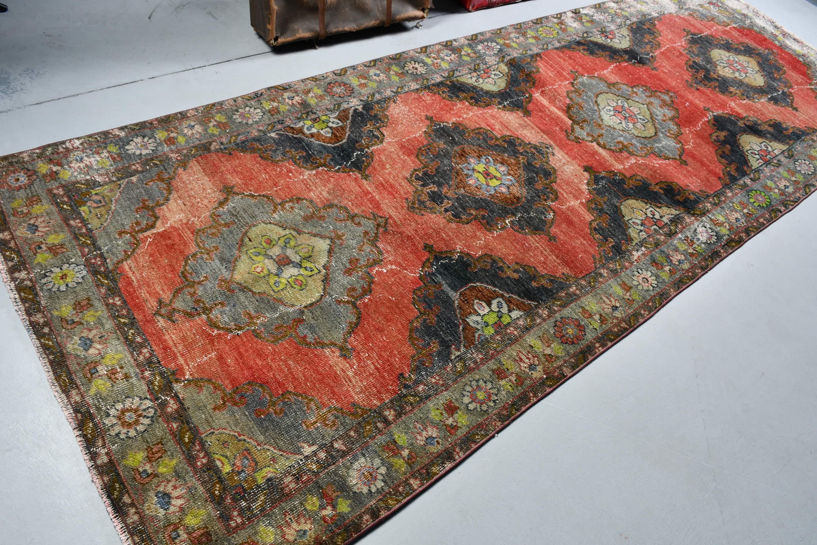 Turkish Rugs, Hallway Rug, Stair Rugs, 4.4x12.1 ft Runner Rug, Home Decor Rug, Antique Rugs, Vintage Rug, Red Cool Rug, Rugs for Corridor