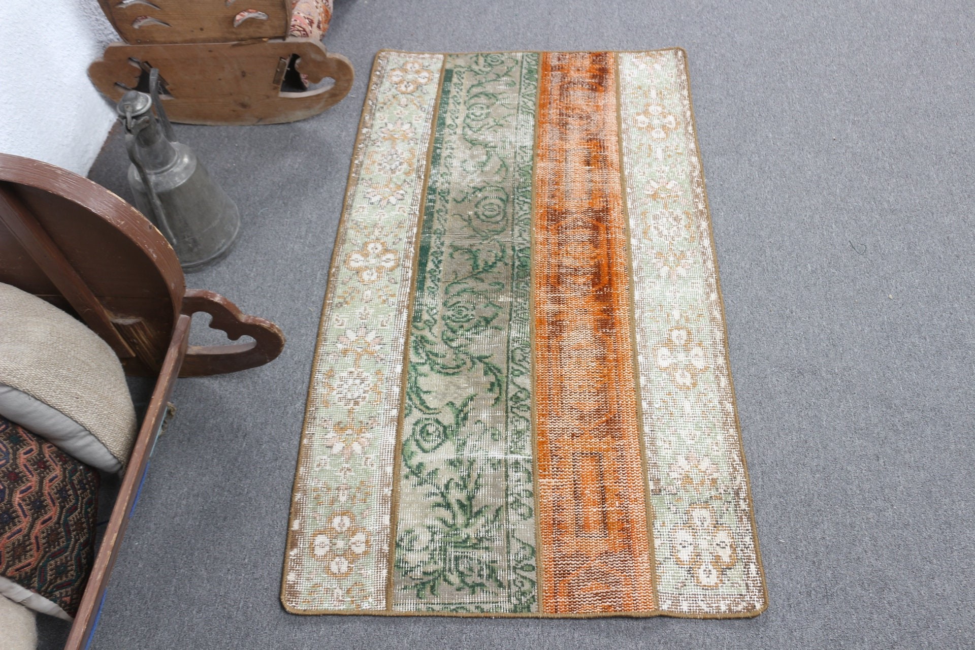 Green Antique Rug, Door Mat Rug, Cool Rug, Turkish Rug, Rugs for Wall Hanging, Floor Rug, Entry Rug, 2.4x4.3 ft Small Rug, Vintage Rug