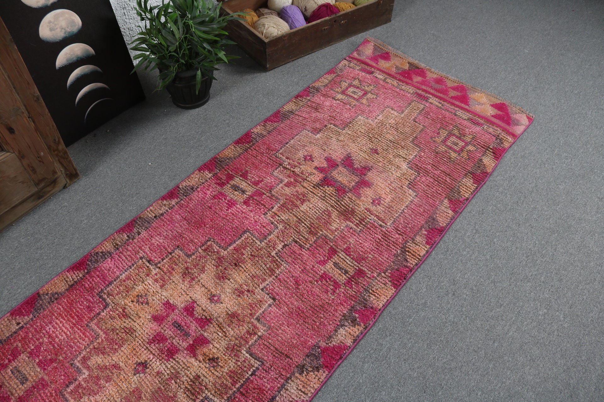 2.6x9.7 ft Runner Halıları, Runner Halıları, Türk Halıları, Lüks Halılar, Merdiven Halısı, Pembe Lüks Halı, Yatak Odası Halıları, Koridor Halısı, Vintage Halı