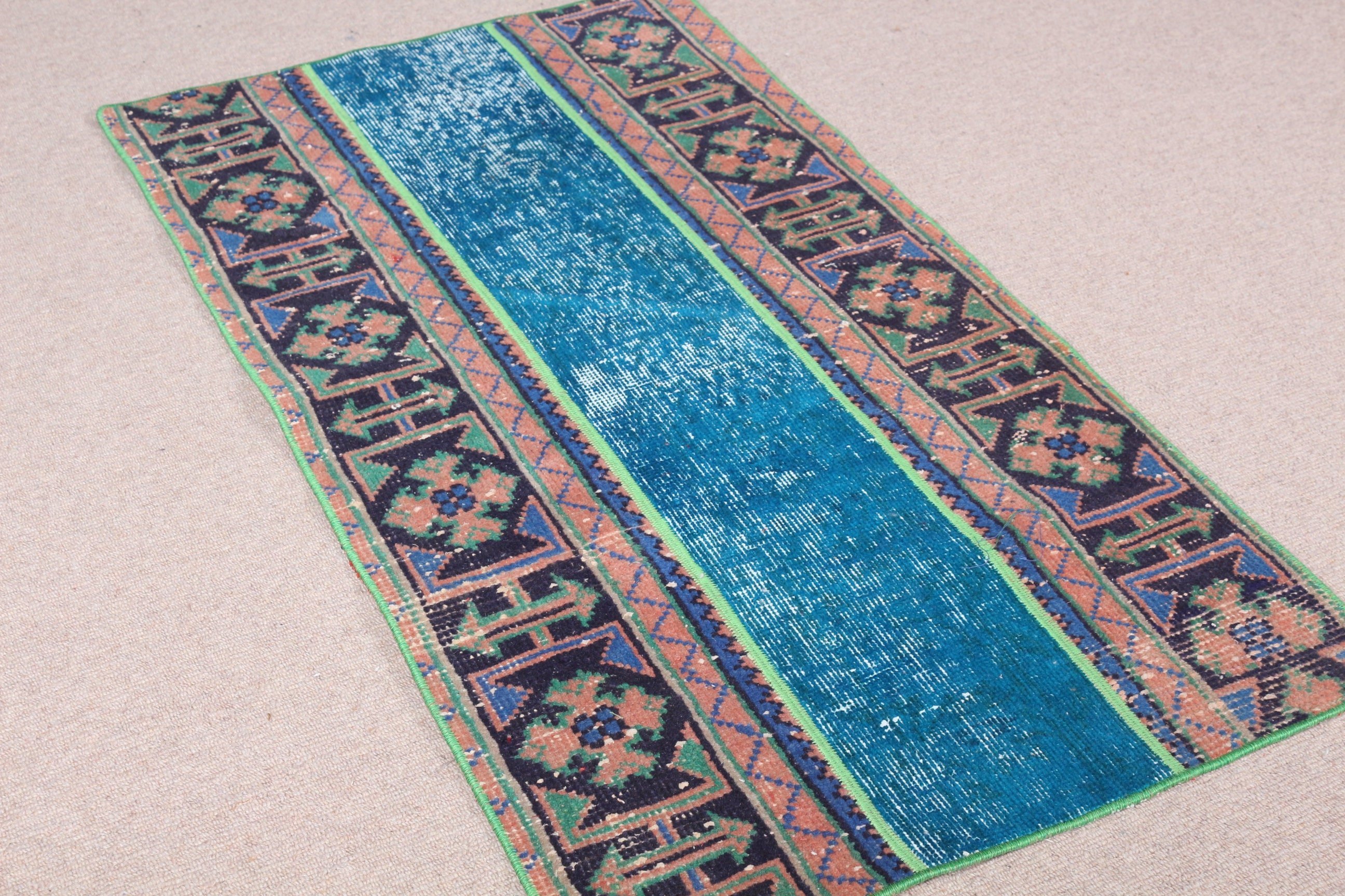 Oushak Rugs, Vintage Rug, Blue Floor Rug, Door Mat Rugs, Rugs for Kitchen, Wall Hanging Rug, Turkish Rug, 2.2x4 ft Small Rug, Cool Rug