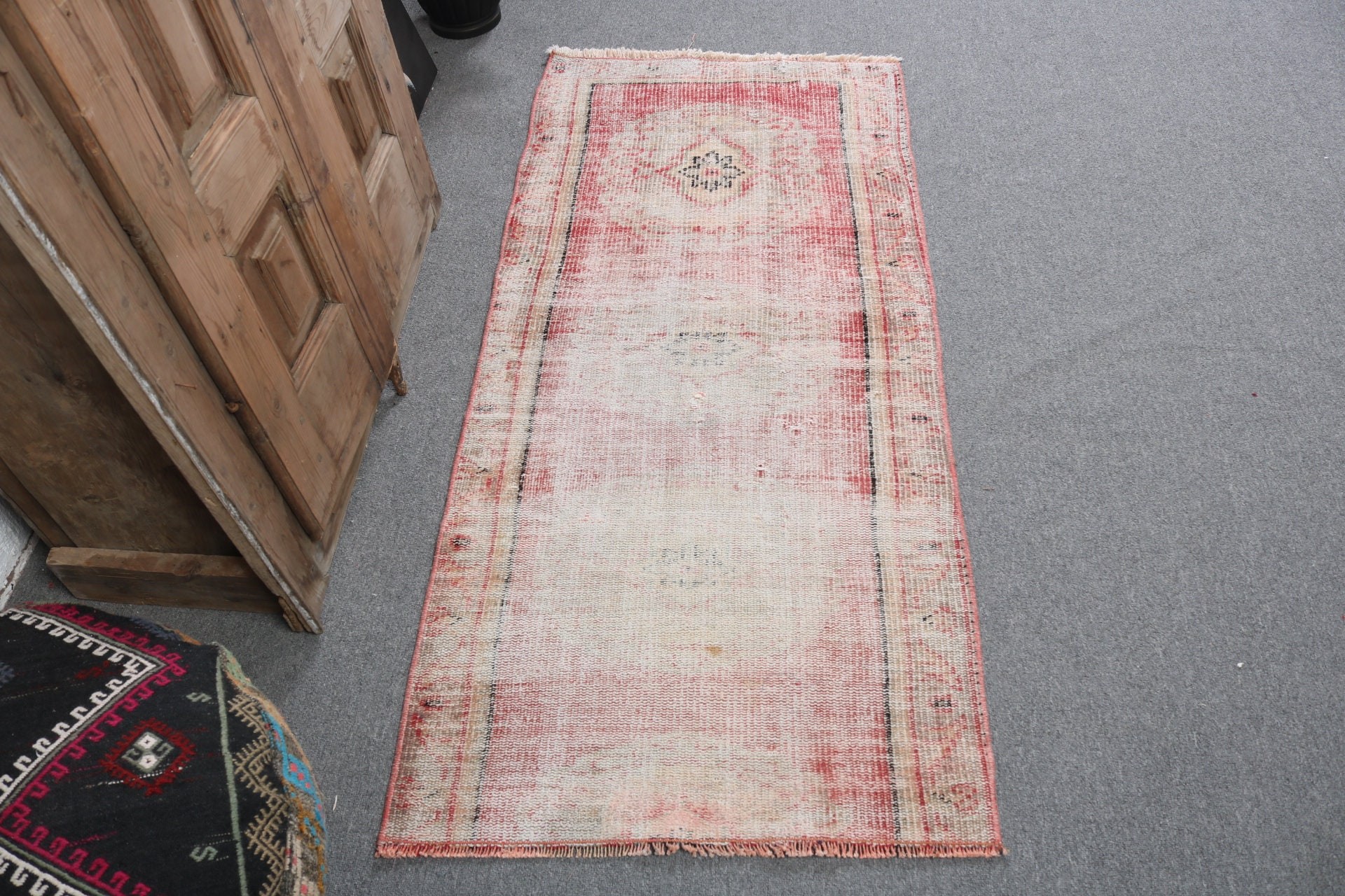 Beige Cool Rug, Oushak Rug, Turkish Rugs, Small Area Rug, 2.3x5.1 ft Small Rug, Vintage Rug, Rugs for Bath, Car Mat Rug, Handwoven Rugs