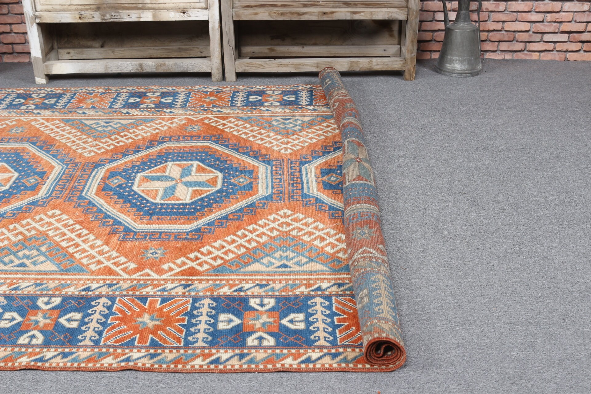 5.8x8.4 ft Large Rugs, Aztec Rug, Turkish Rug, Orange Home Decor Rug, Vintage Rugs, Salon Rug, Oushak Rug, Living Room Rugs