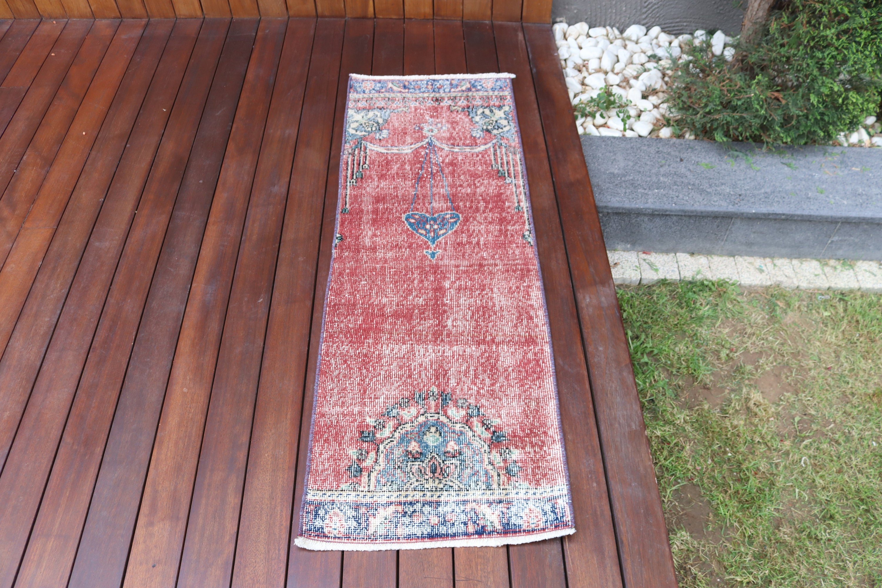 Antique Rug, Turkish Rugs, Bedroom Rug, Red Neutral Rug, 1.5x4.4 ft Small Rug, Car Mat Rug, Nursery Rug, Rugs for Entry, Vintage Rug