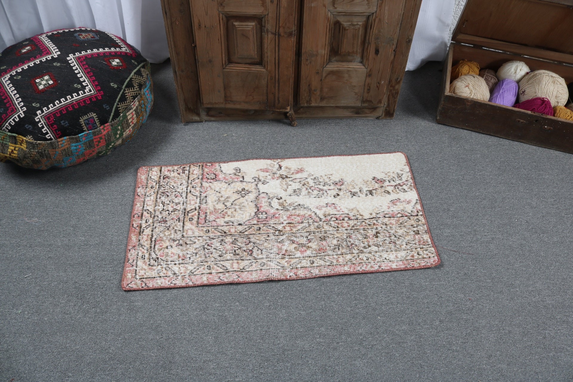 Bej Anadolu Halıları, Küçük Vintage Halılar, Vintage Halı, Türk Halıları, Banyo Halısı, 1.6x3.3 ft Küçük Halılar, Oryantal Halı, Nötr Halılar