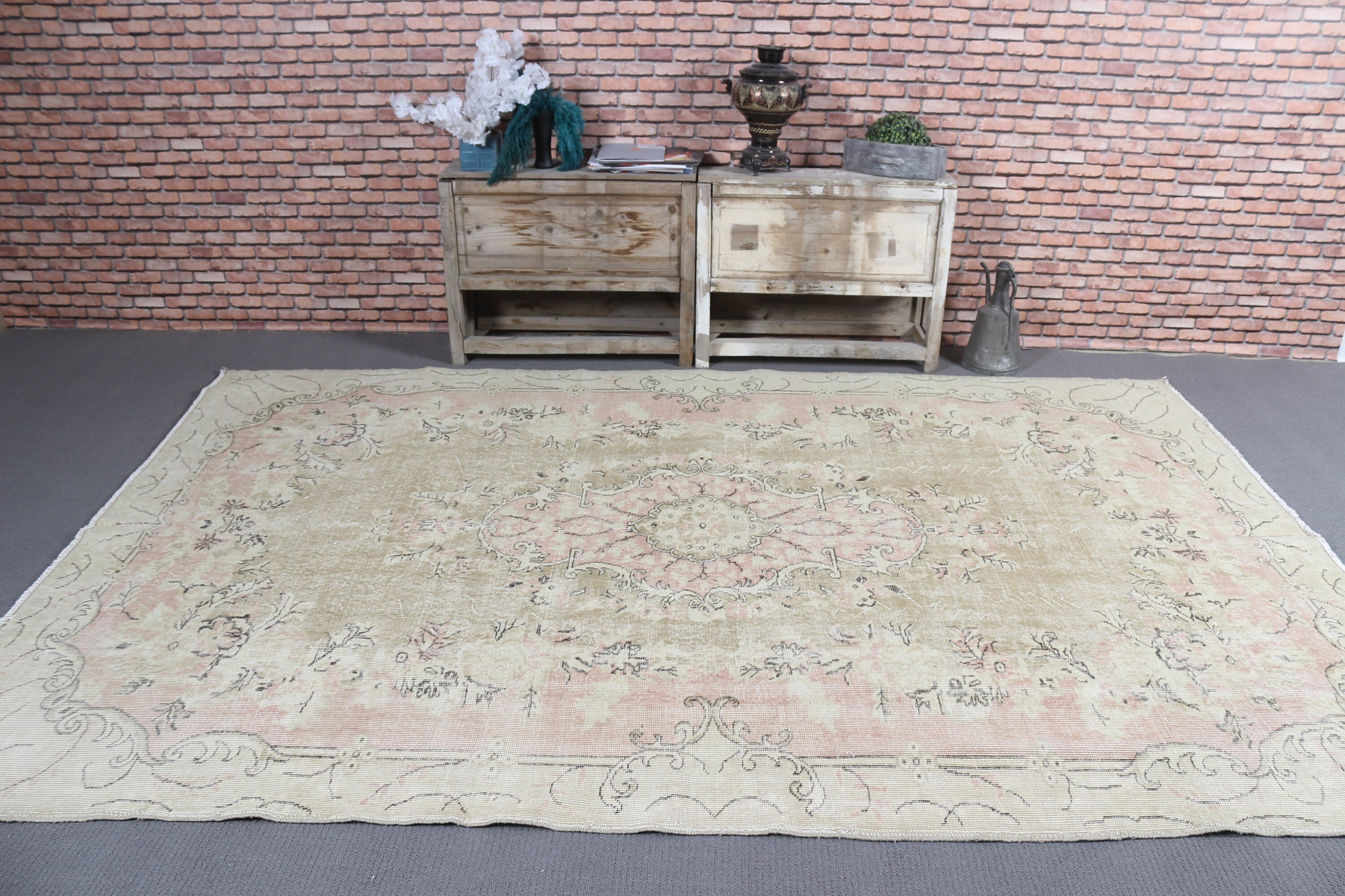 Bedroom Rugs, Muted Rugs, Green Antique Rug, 6.5x10 ft Large Rug, Oushak Rug, Vintage Rug, Living Room Rug, Turkish Rug, Anatolian Rug