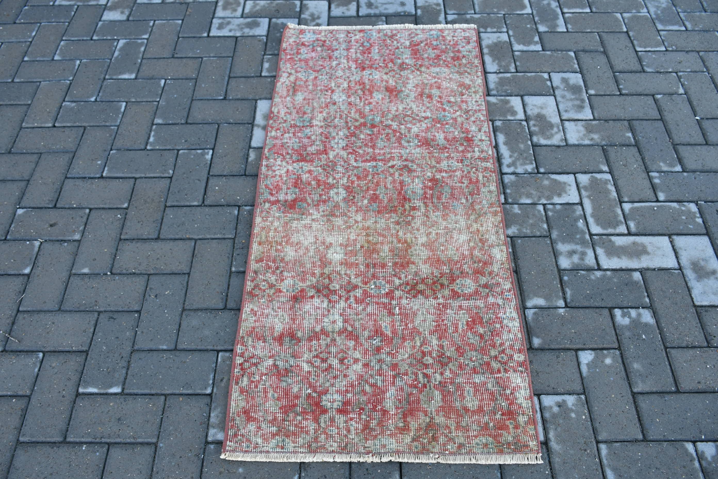 Vintage Halı, Banyo Halıları, Türk Halıları, Banyo Halıları, Boho Halı, 2,1x4,5 ft Küçük Halı, Giriş Halıları, Yün Halı, Kırmızı Oushak Halıları