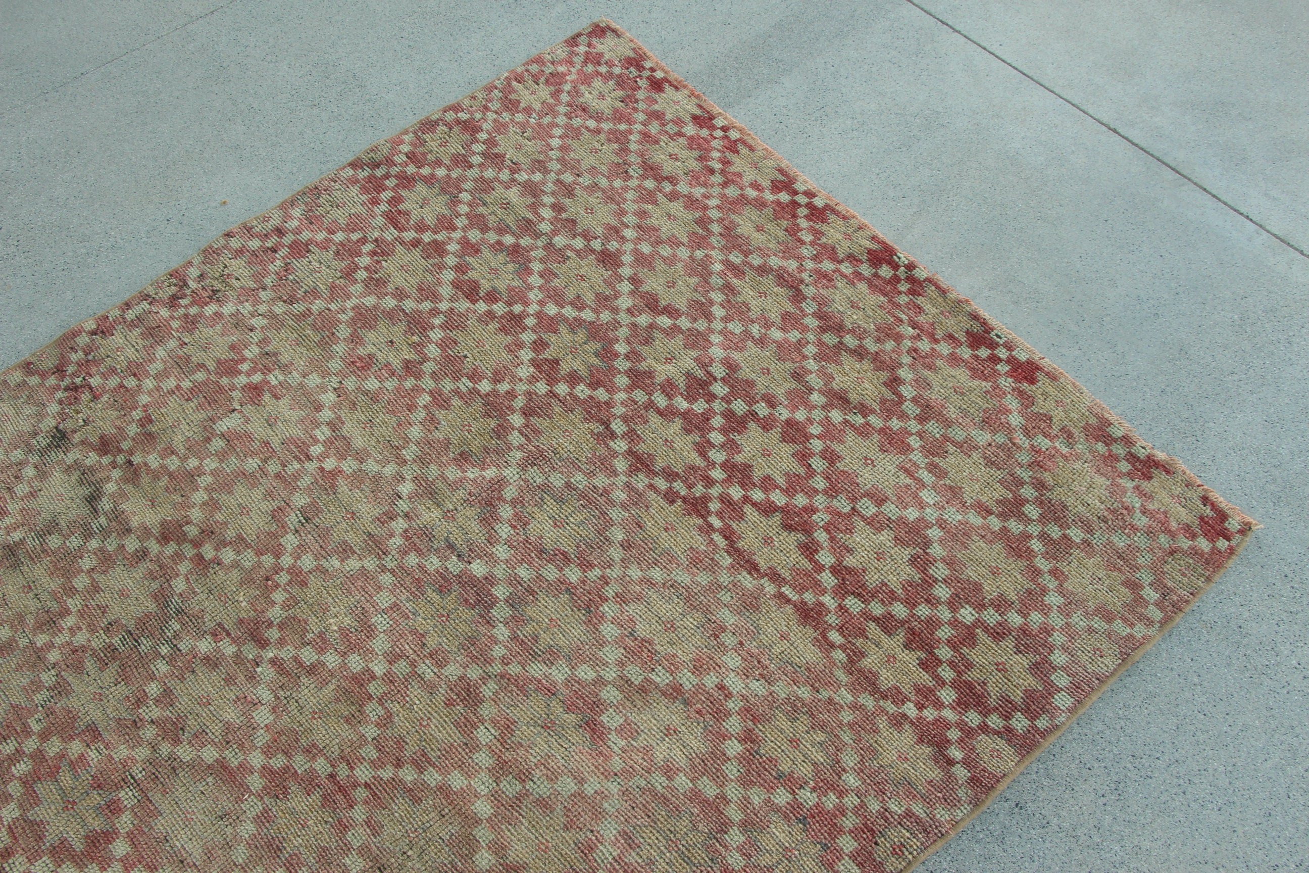 Red Floor Rug, Bedroom Rugs, 4x6.4 ft Area Rug, Turkish Rugs, Geometric Rugs, Vintage Rug, Vintage Decor Rug, Dining Room Rugs, Luxury Rugs