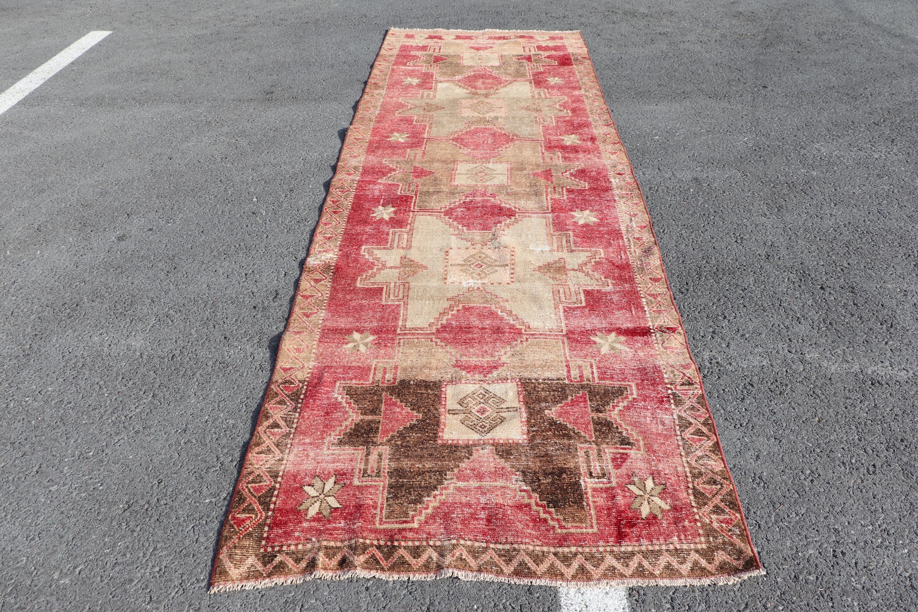 Vintage Rug, Oushak Rug, Turkish Rug, Corridor Rug, Red Home Decor Rug, 3.8x12.1 ft Runner Rug, Retro Rugs, Rugs for Corridor