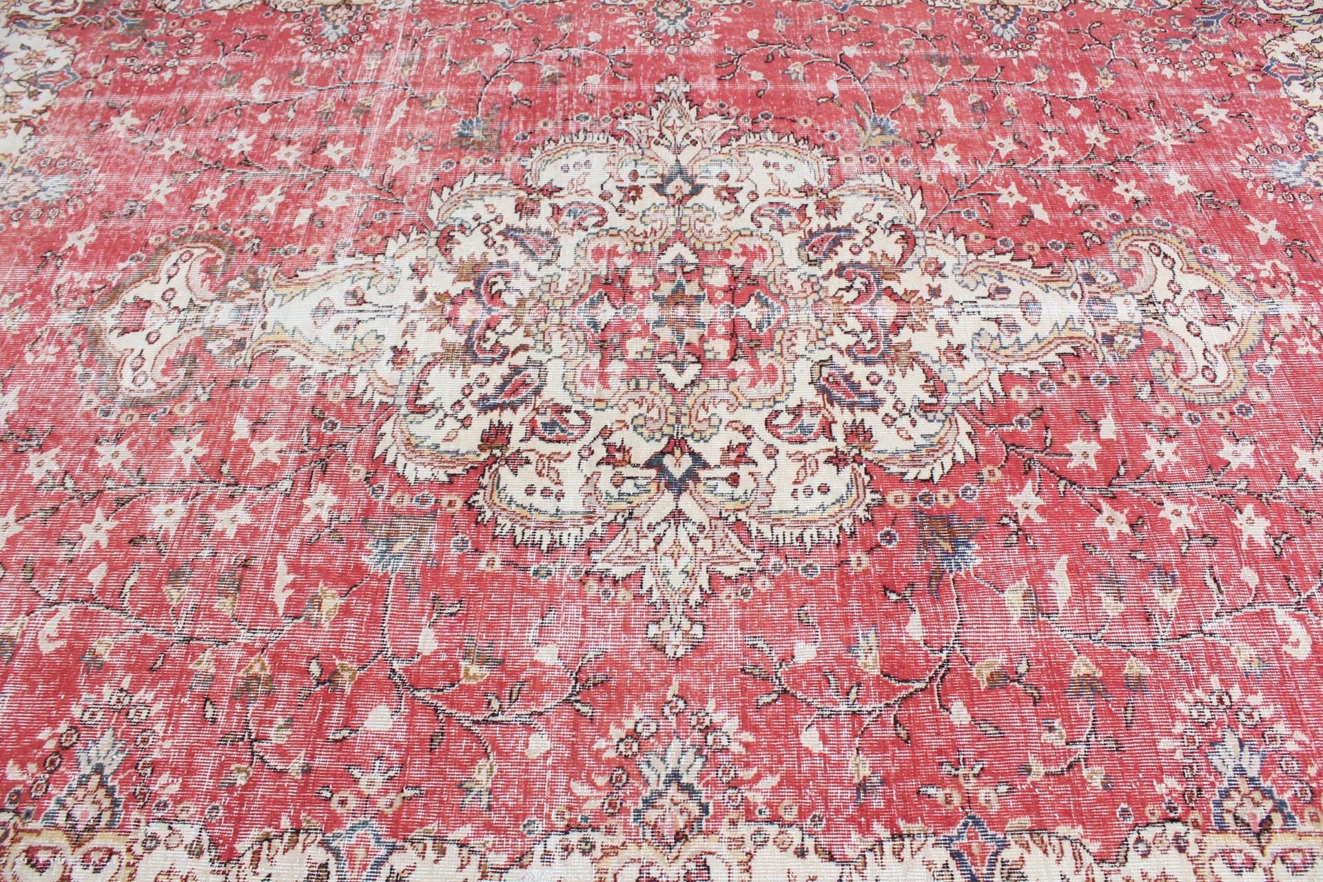 Yatak Odası Halısı, Türk Halısı, 6.5x9.1 ft Büyük Halı, Vintage Halı, Yatak Odası Halıları, Düğün Halısı, Yemek Odası Halısı, Pembe Oushak Halısı