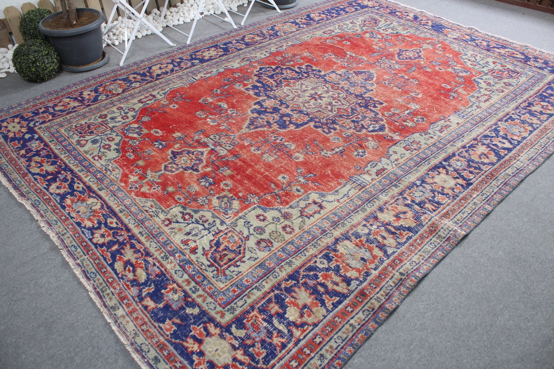 Ev Dekorasyonu Halısı, Vintage Halı, 7.7x10.9 ft Büyük Boy Halılar, Salon Halıları, Yemek Odası Halıları, Türk Halısı, Eski Halılar, Kırmızı Oushak Halıları, Antika Halılar