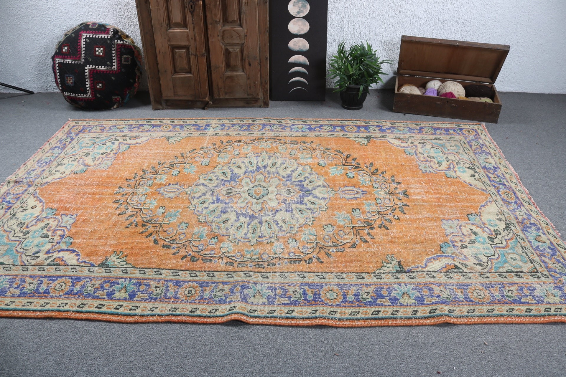 Turkish Rug, Dining Room Rug, Vintage Rug, Boho Rugs, Orange Modern Rugs, Large Oushak Rug, Antique Rug, Oushak Rugs, 5.9x9.4 ft Large Rugs