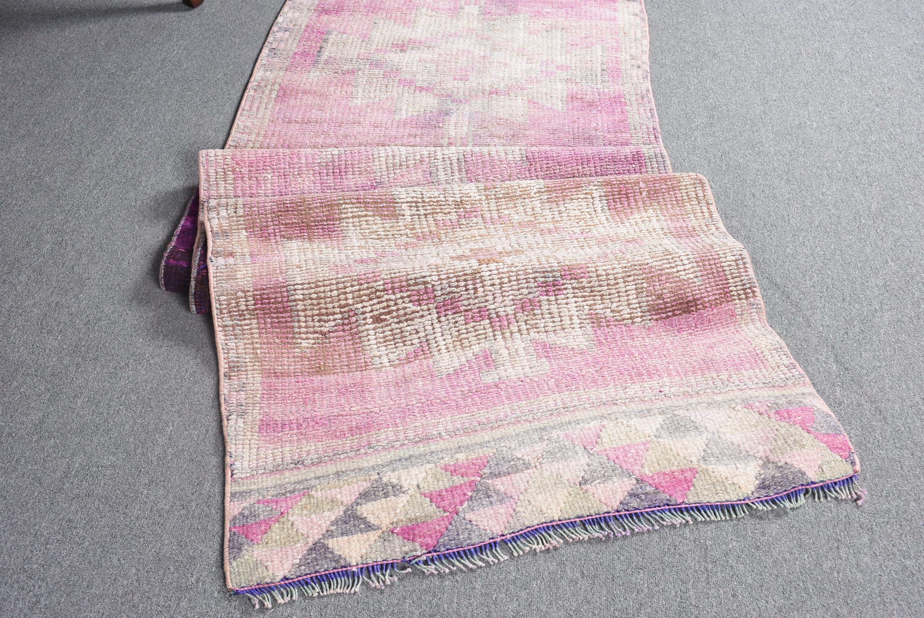 Vintage Halı, Pembe Anadolu Halısı, 2.8x11.5 ft Runner Halısı, Yer Halısı, Koridor Halısı, Koridor Halıları, Mutfak Halıları, Yün Halılar, Türk Halıları