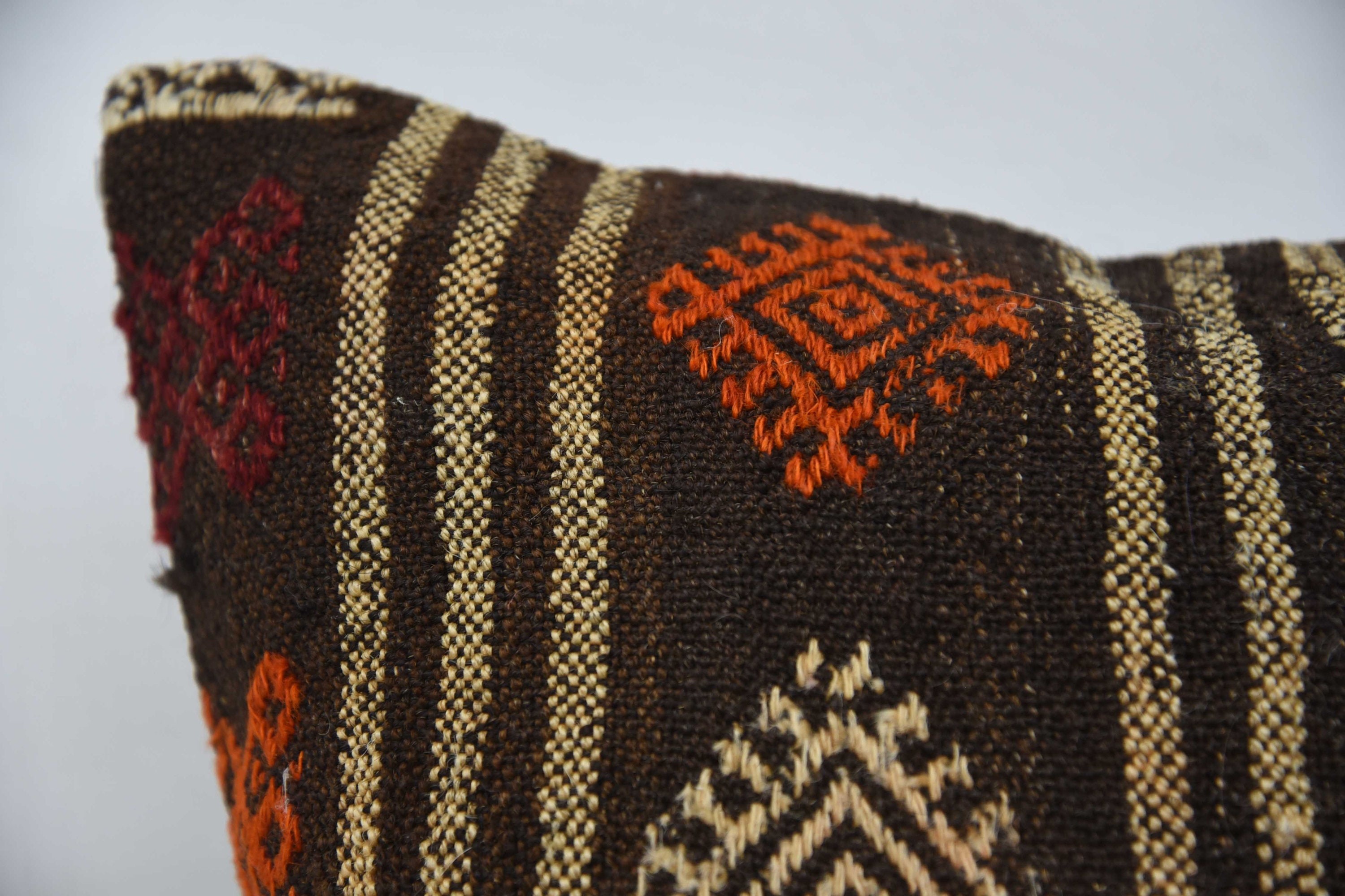 Vintage Kilim Pillow, Ottoman Pillow, 16"x24" Brown Pillow Cover, Kilim Cushion Sham, Ethnic Cushion Case, Pillow for Sofa