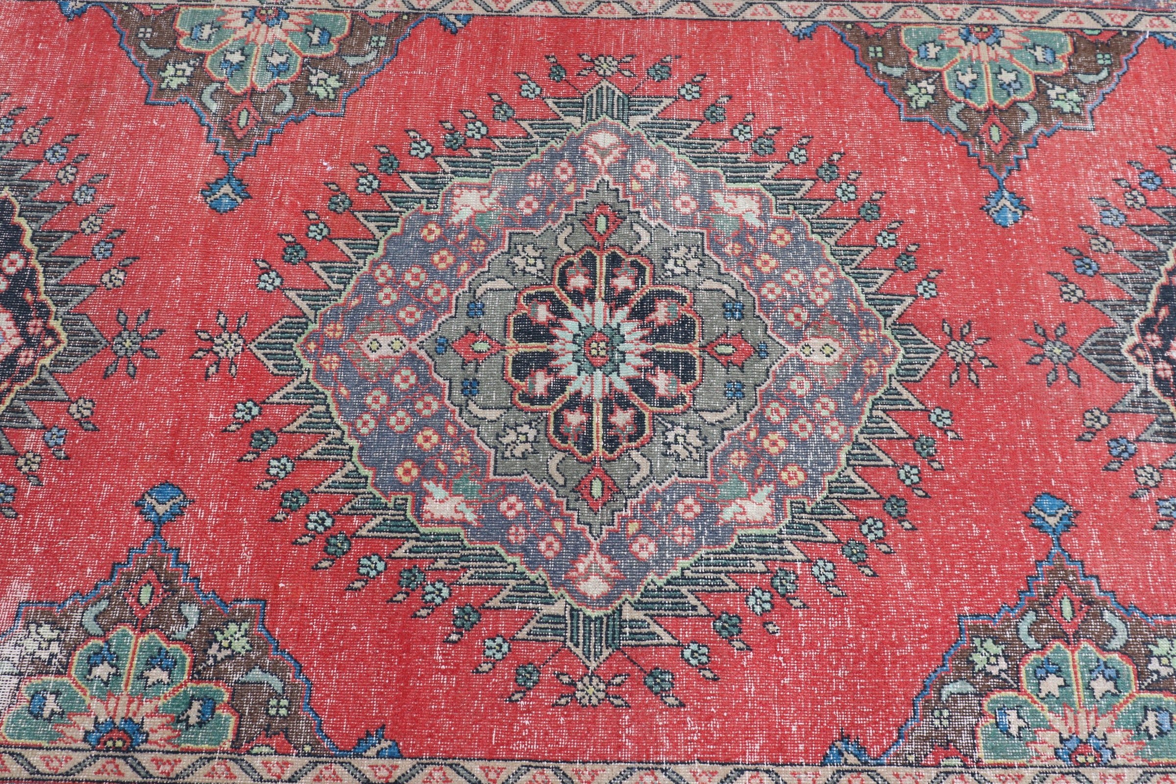 Pale Rug, Red  4.7x12.5 ft Runner Rugs, Vintage Rugs, Rugs for Kitchen, Turkish Rug, Wool Rug, Corridor Rug, Bedroom Rug