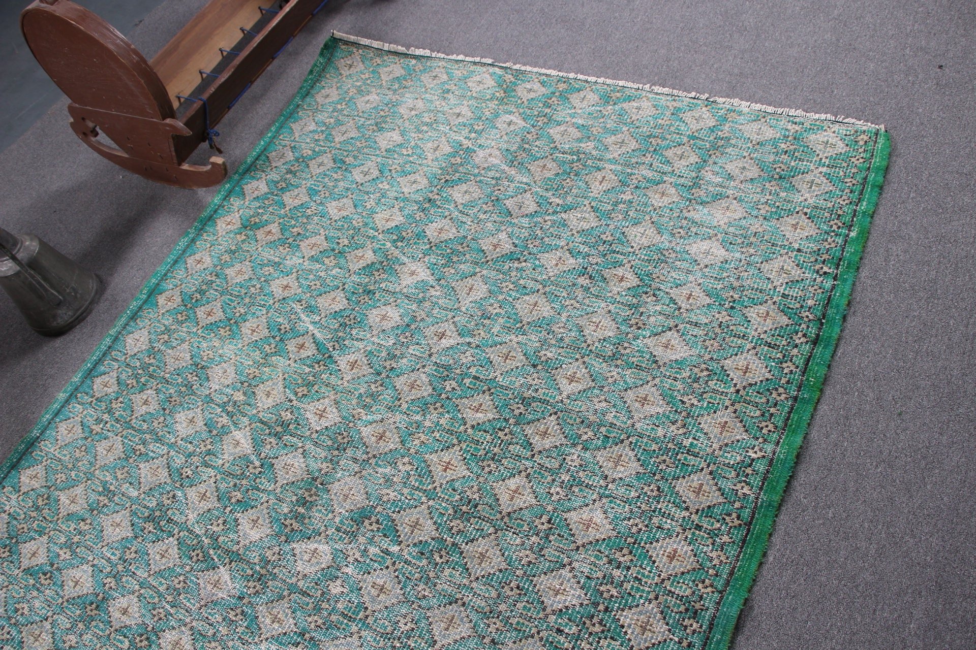 Wool Rug, Vintage Rugs, Green Floor Rug, Turkish Rug, Bedroom Rug, 4.9x7.7 ft Area Rug, Rugs for Area, Living Room Rug, Decorative Rugs